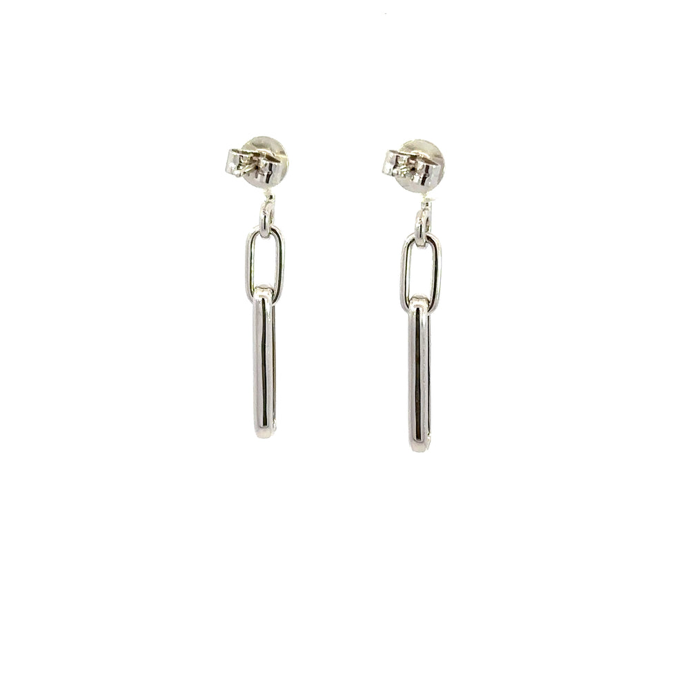 18K White Gold Diamond Paperclip Link Dangle Earrings
