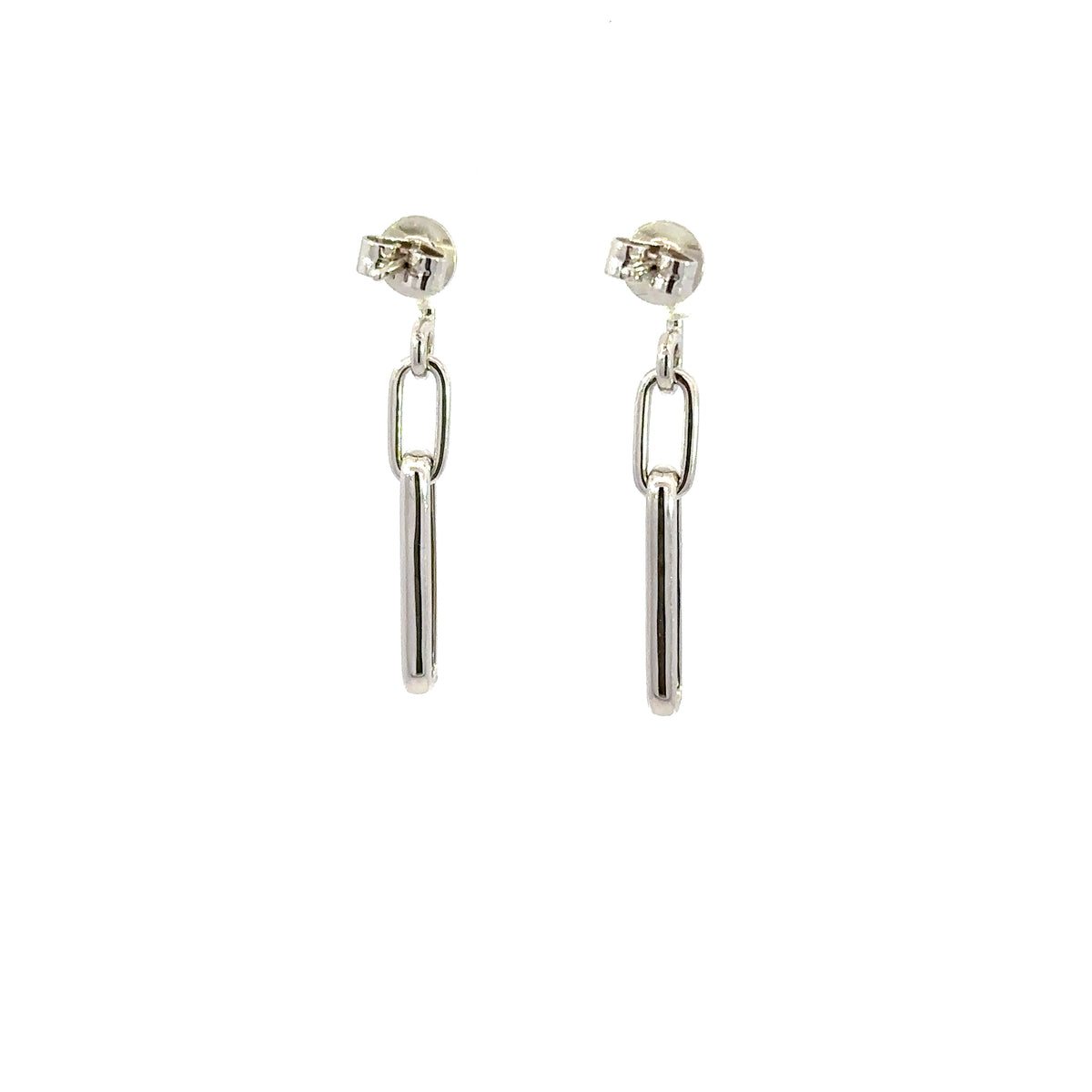 18K White Gold Diamond Paperclip Link Dangle Earrings