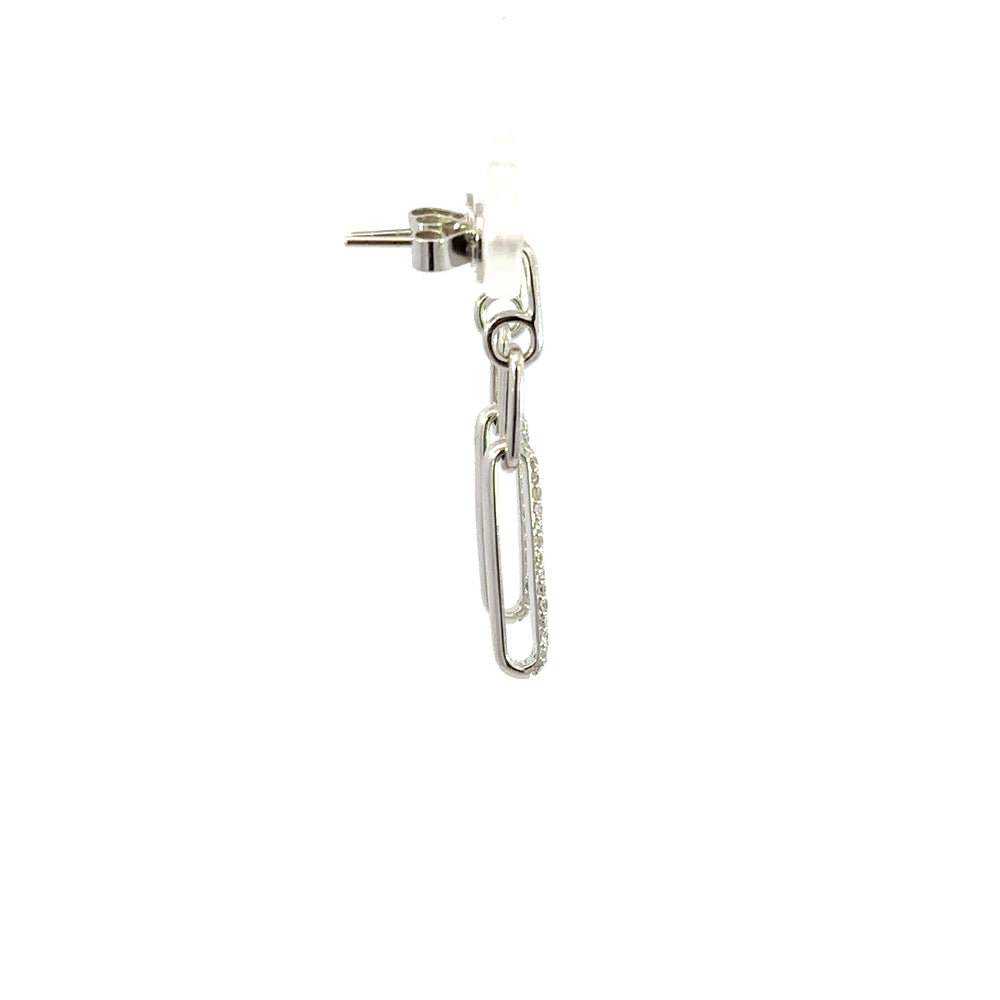18K White Gold Diamond Paperclip Link Dangle Earrings