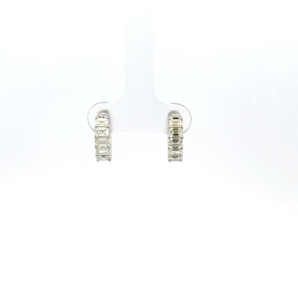 18K White Gold Diamond Huggies – Emerald Cut Diamond Hoop Earrings 1.00 Carat