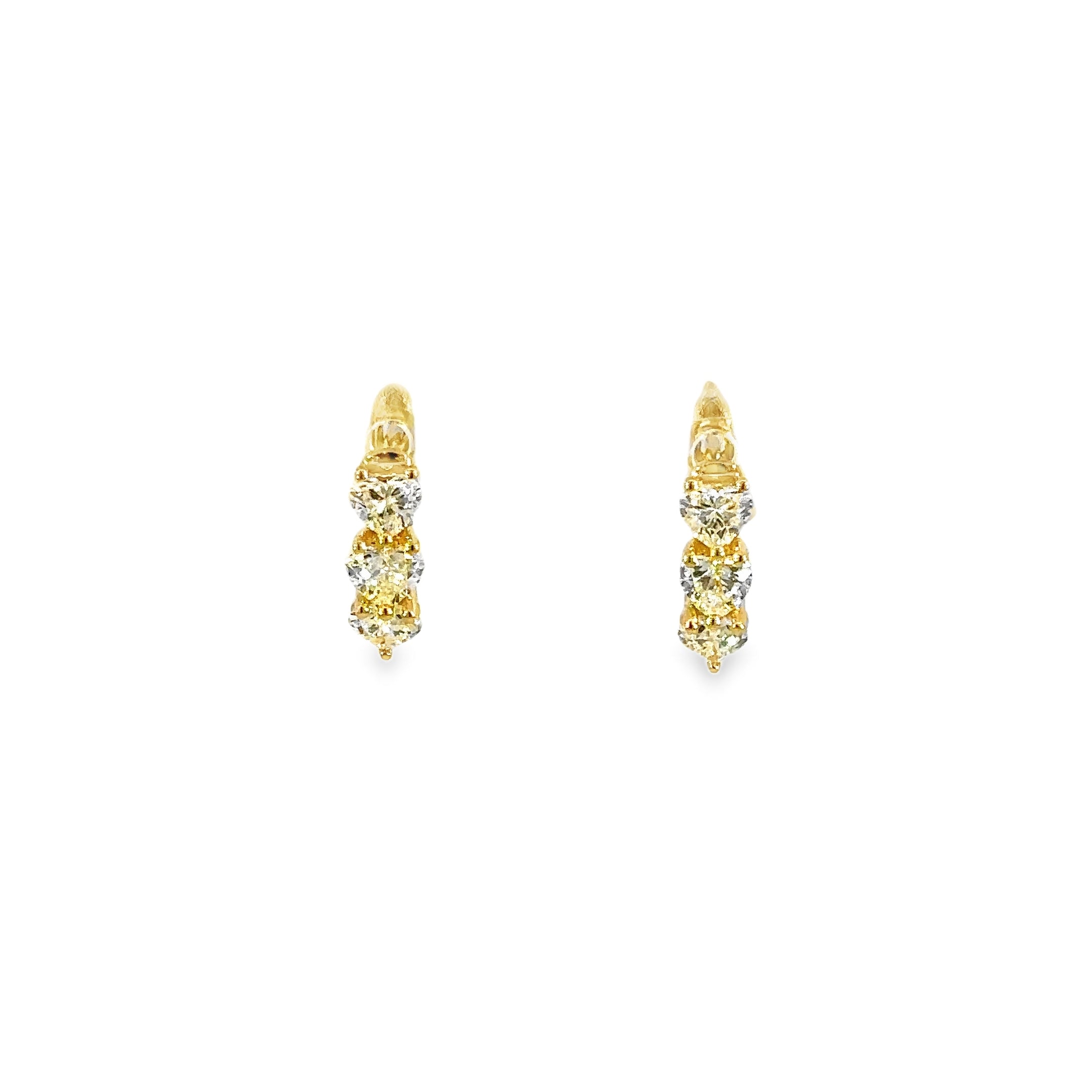 18K Yellow Gold Heart Shape Diamond Huggie Earrings 1.02 Carat Total