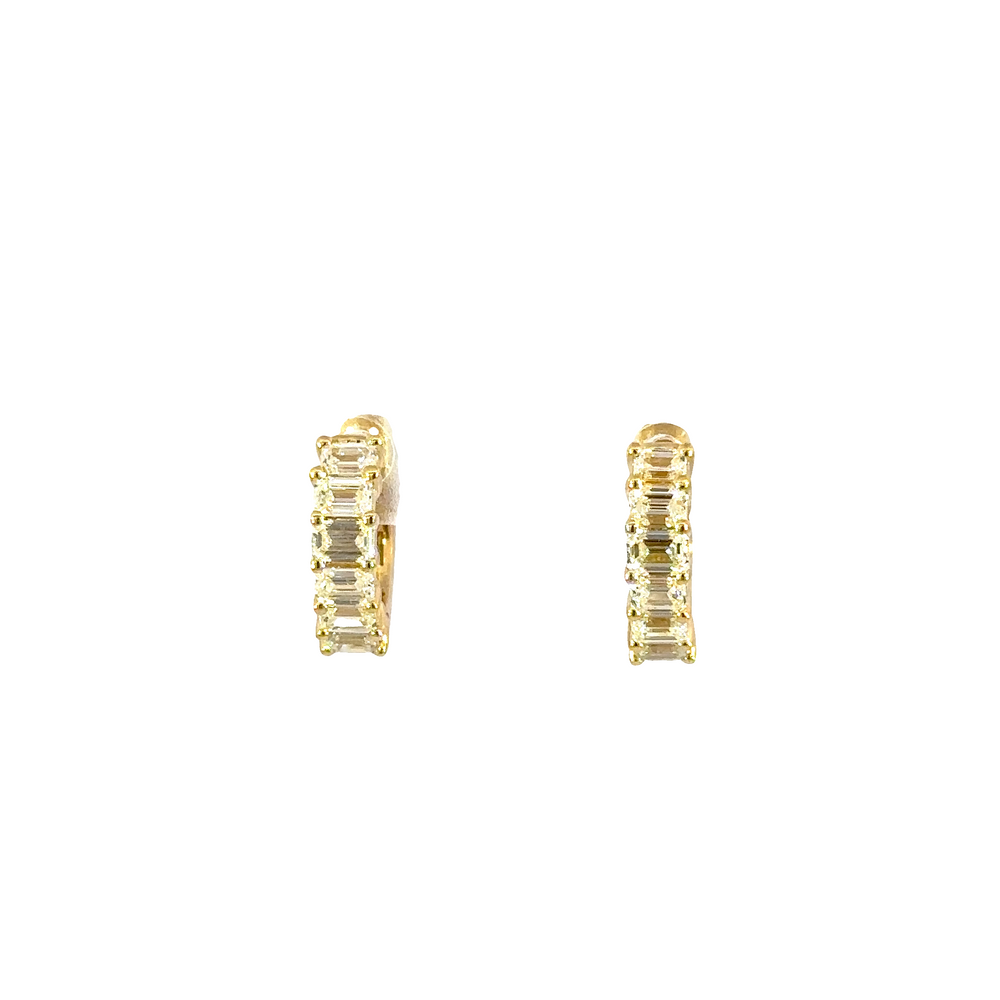 18K Gold Diamond Huggies – Emerald Cut Diamond Hoop Earrings 1.20 Carat