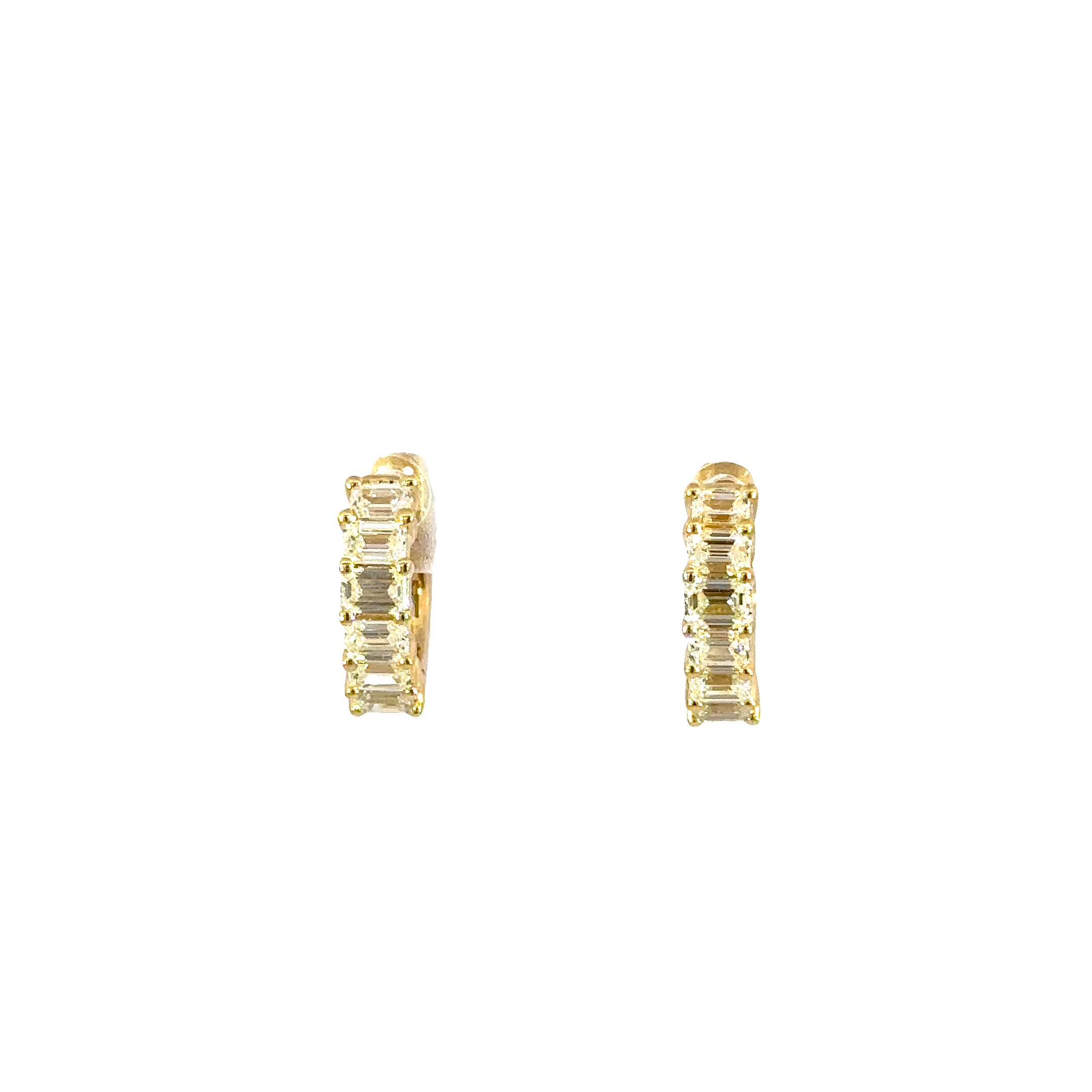 18K Gold Diamond Huggies – Emerald Cut Diamond Hoop Earrings 1.20 Carat