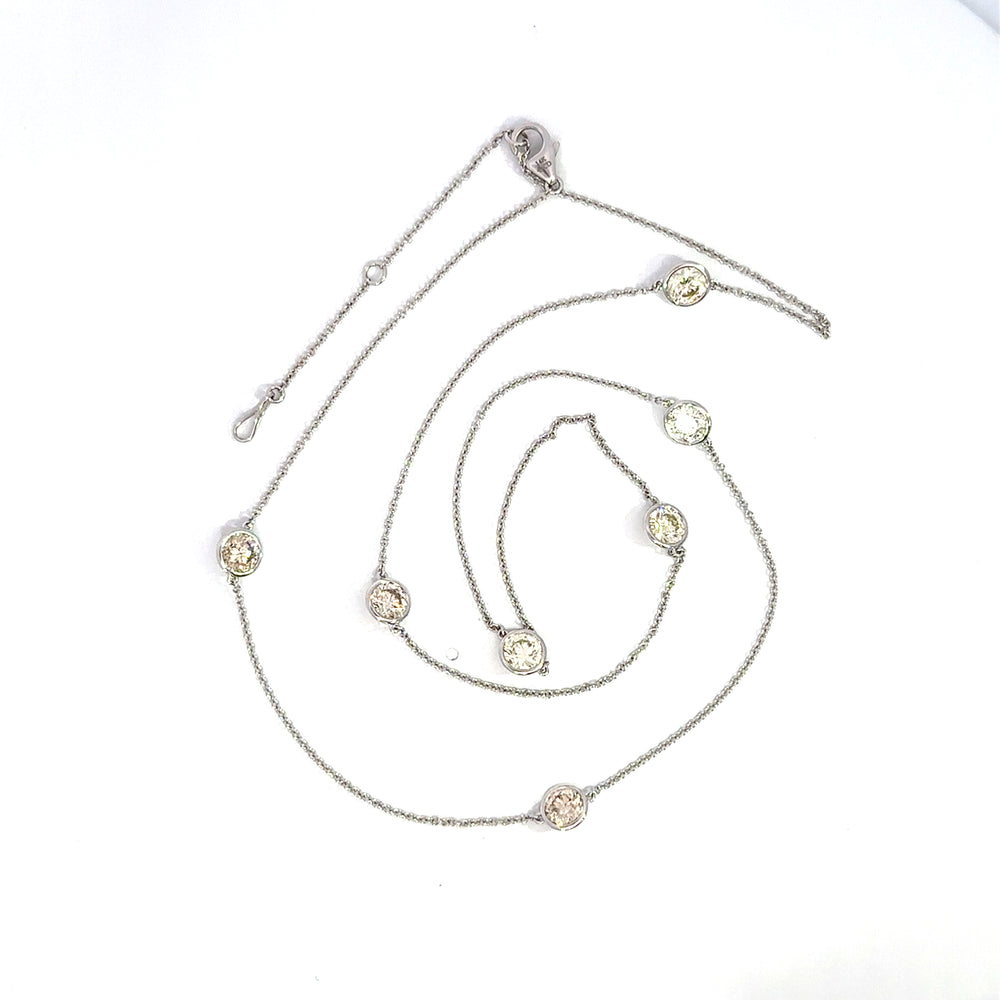 14K White Gold Diamond By The Yard Necklace 3.01 Carat Total Adjustable 20-22 Inch