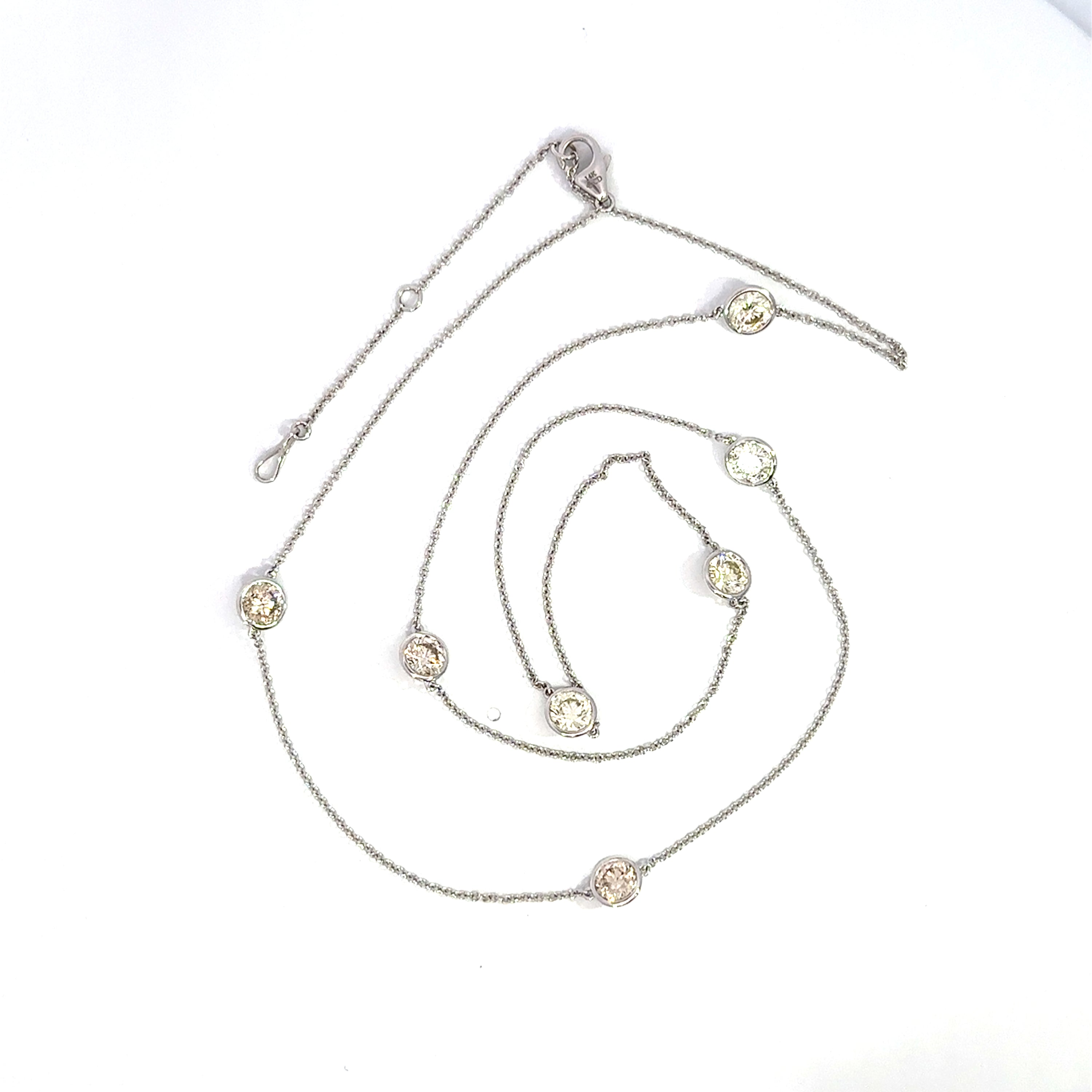 14K White Gold Diamond By The Yard Necklace 3.01 Carat Total Adjustable 20-22 Inch