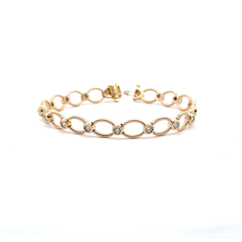 14K Yellow Gold Open Oval Link Diamond Bracelet 0.75 Carat Total 7.75 Inch