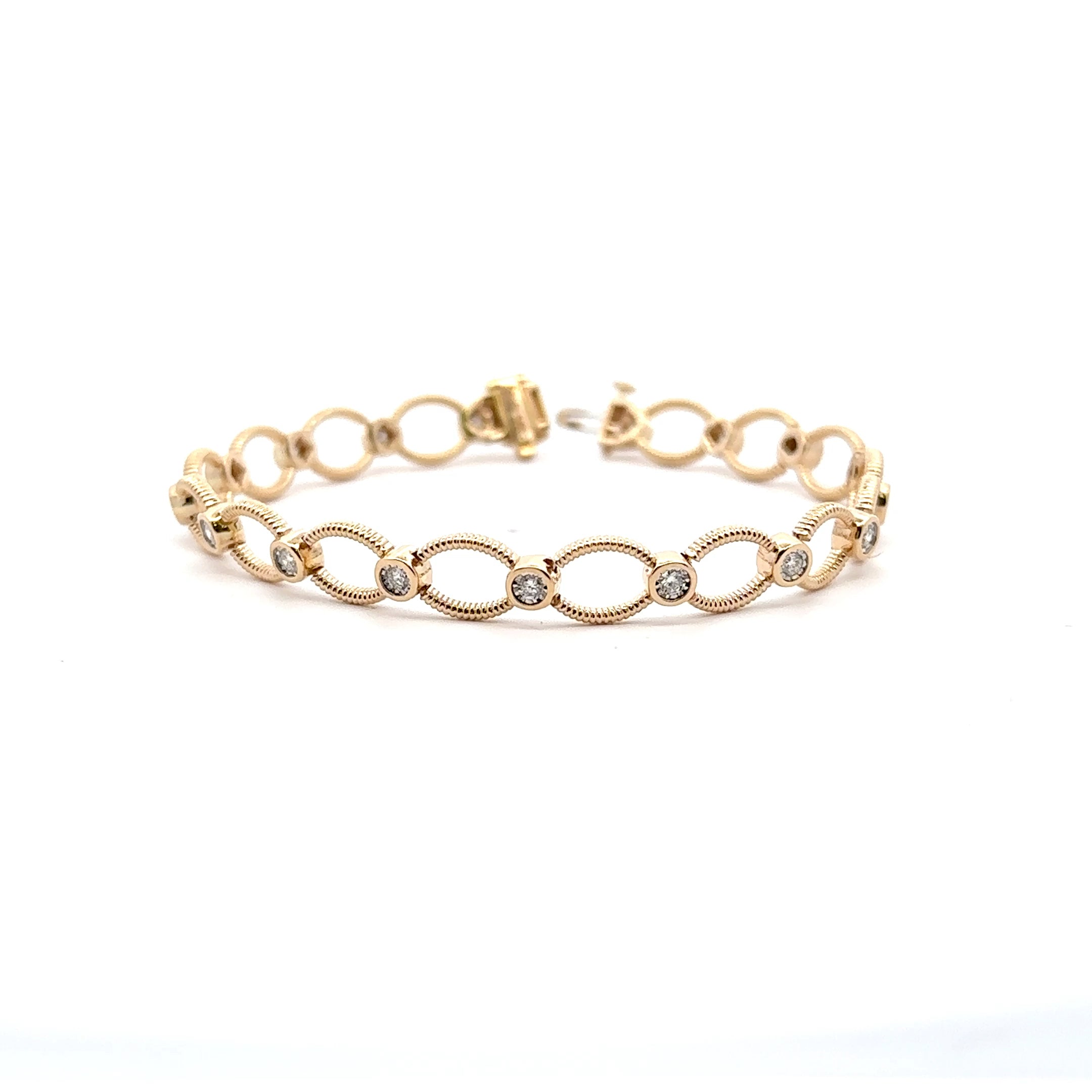 14K Yellow Gold Open Oval Link Diamond Bracelet 0.75 Carat Total 7.75 Inch
