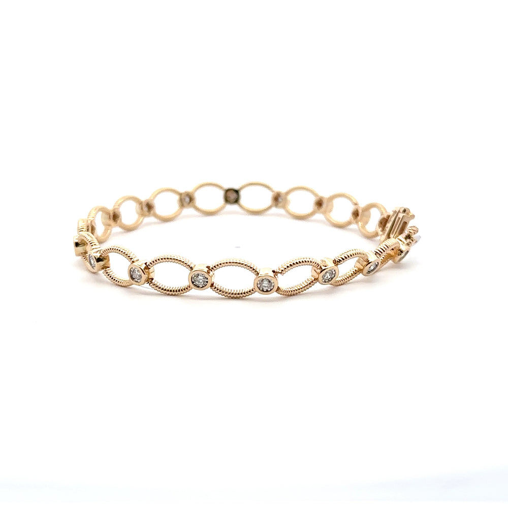 14K Yellow Gold Open Oval Link Diamond Bracelet 0.75 Carat Total 7.75 Inch