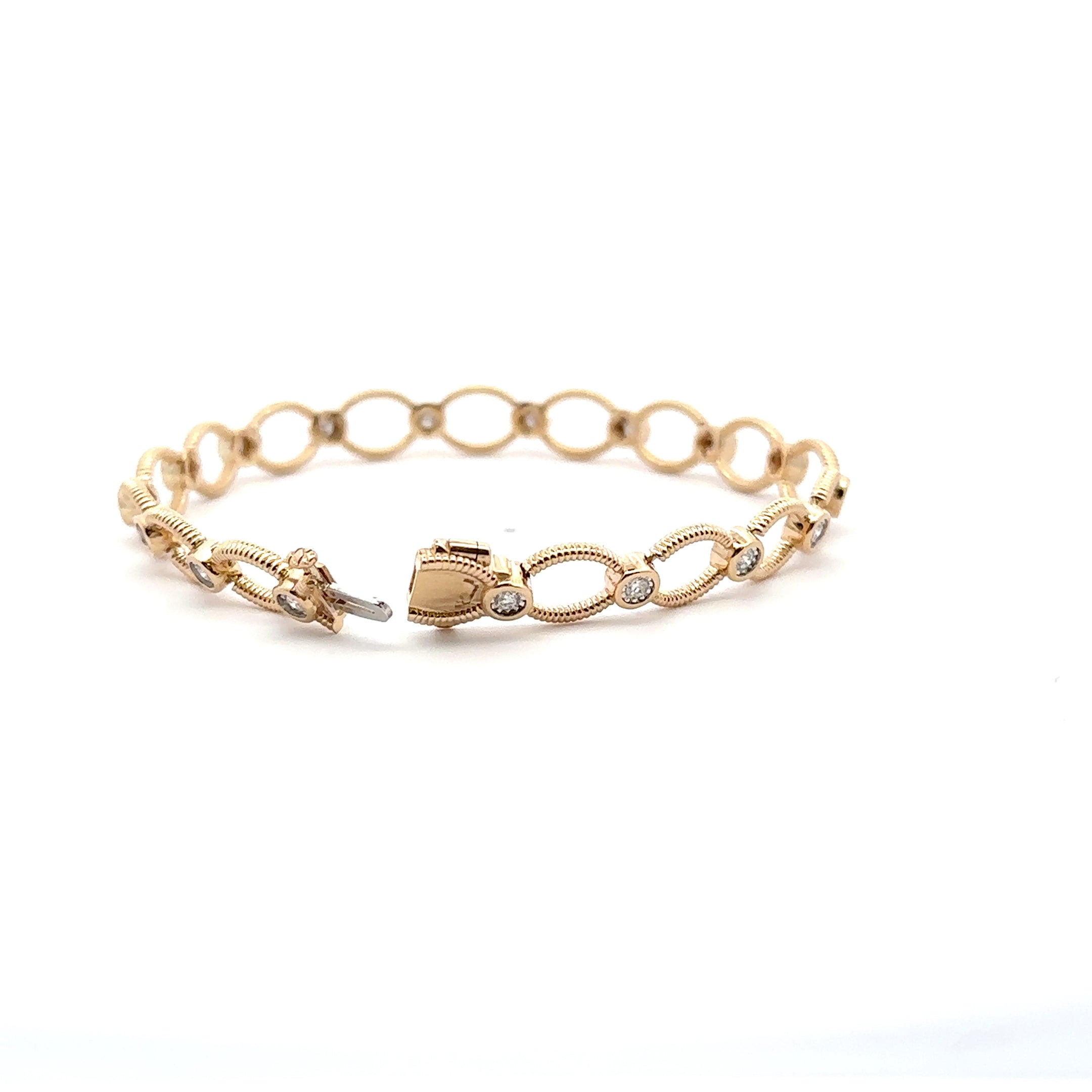 14K Yellow Gold Open Oval Link Diamond Bracelet 0.75 Carat Total 7.75 Inch