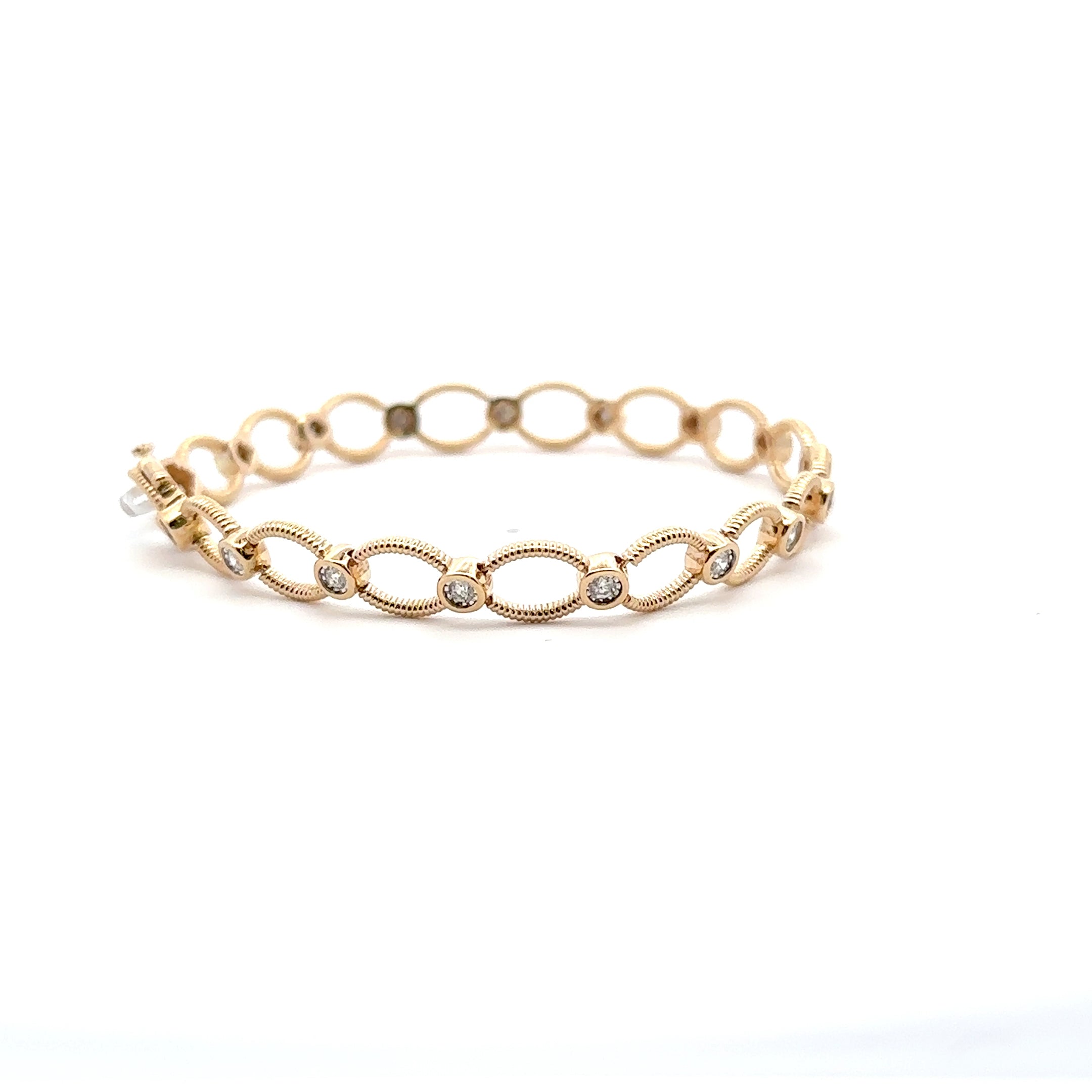 14K Yellow Gold Open Oval Link Diamond Bracelet 0.75 Carat Total 7.75 Inch