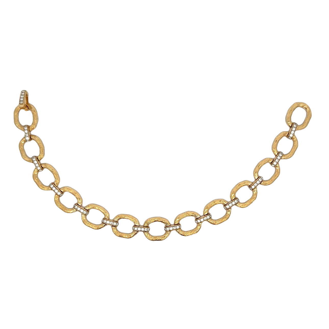 14K Yellow Gold Satin Finish Oval Link Diamond Bracelet