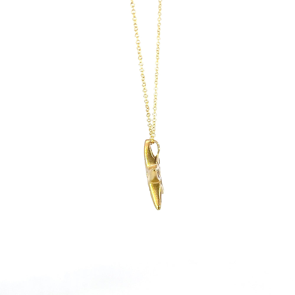 14K Yellow Gold Matte Starfish Diamond Pendant Necklace