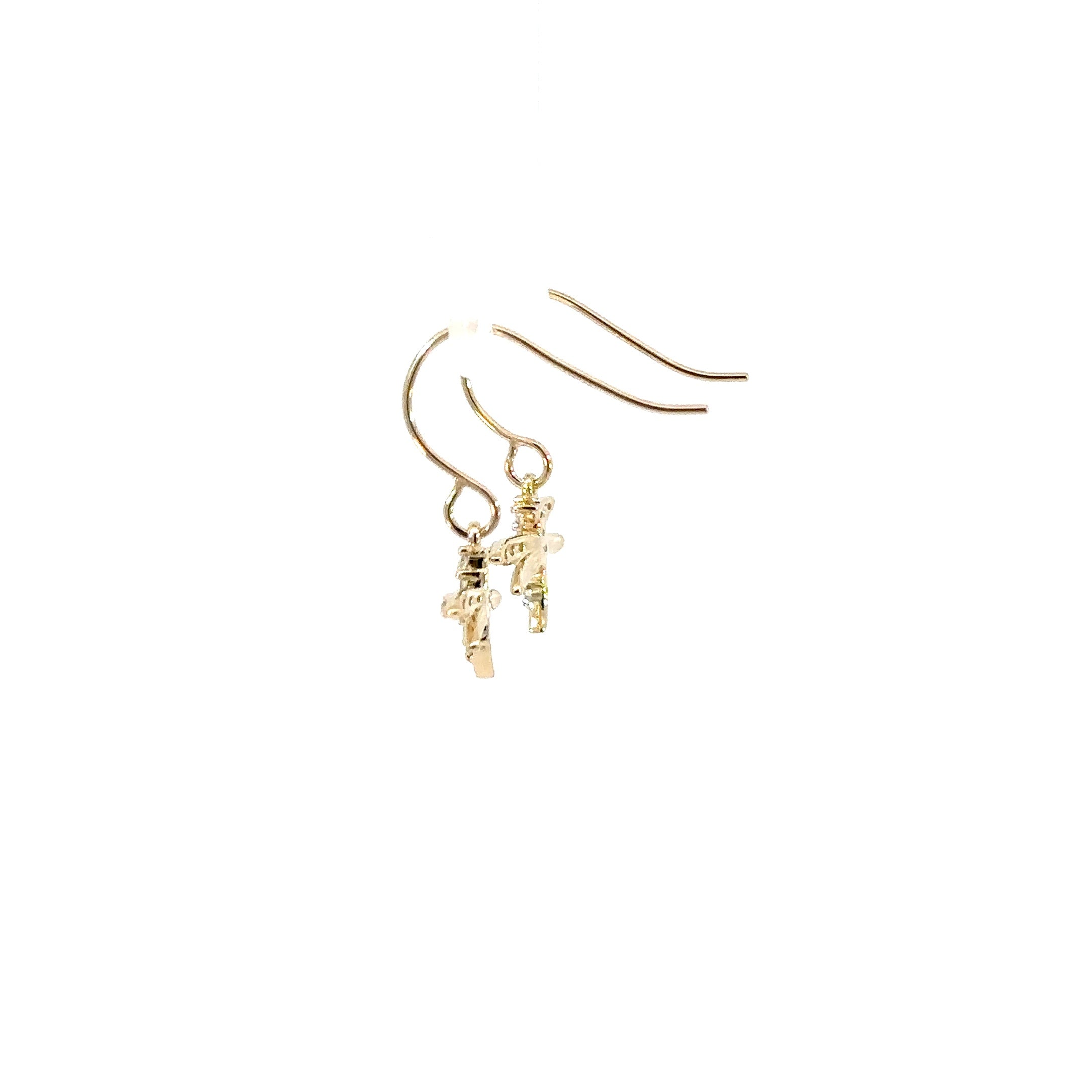 14K Yellow Gold Diamond Dragonfly Wire Earrings Satin Finish