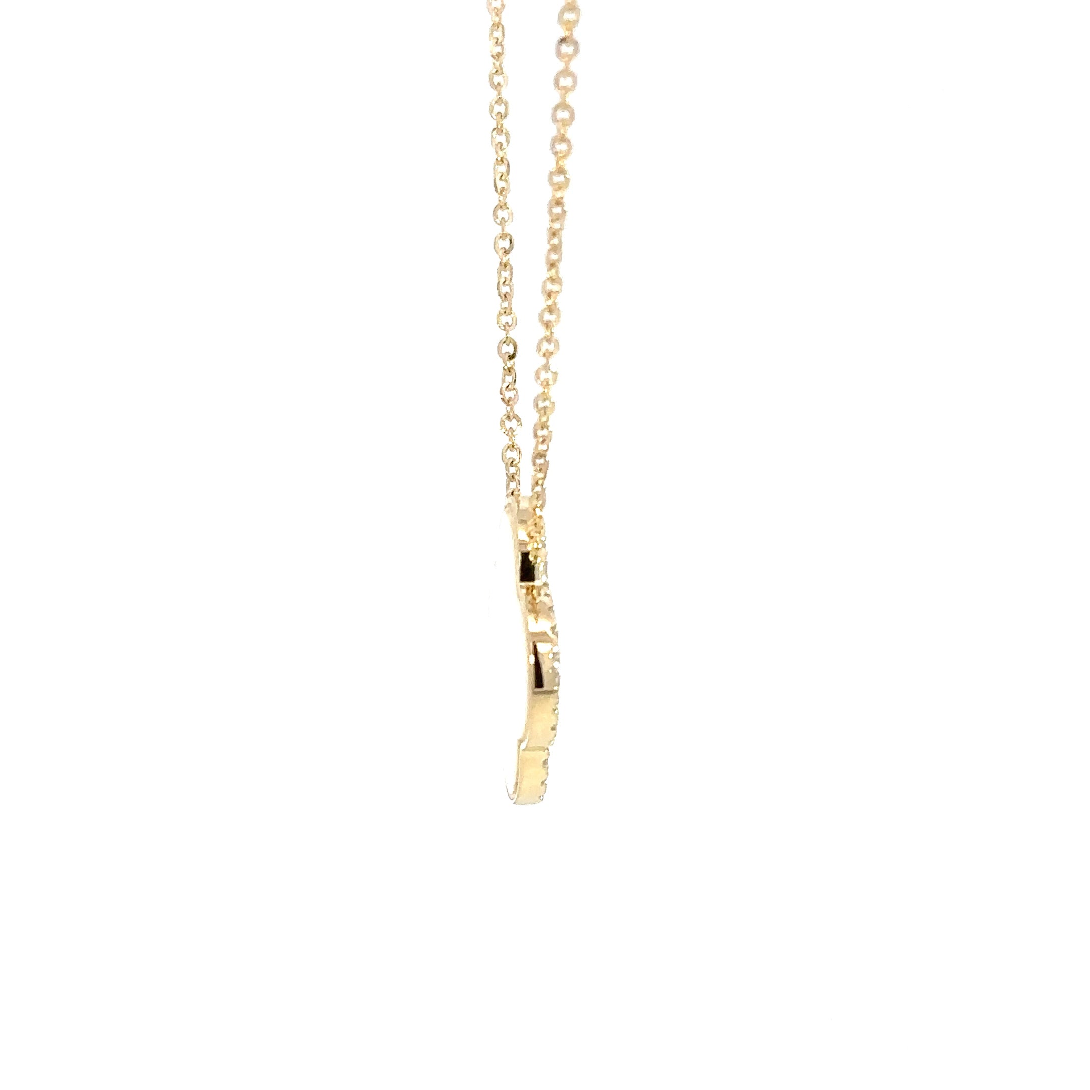 14K Yellow Gold Mother of Pearl Clover Pendant Necklace with Diamond Halo