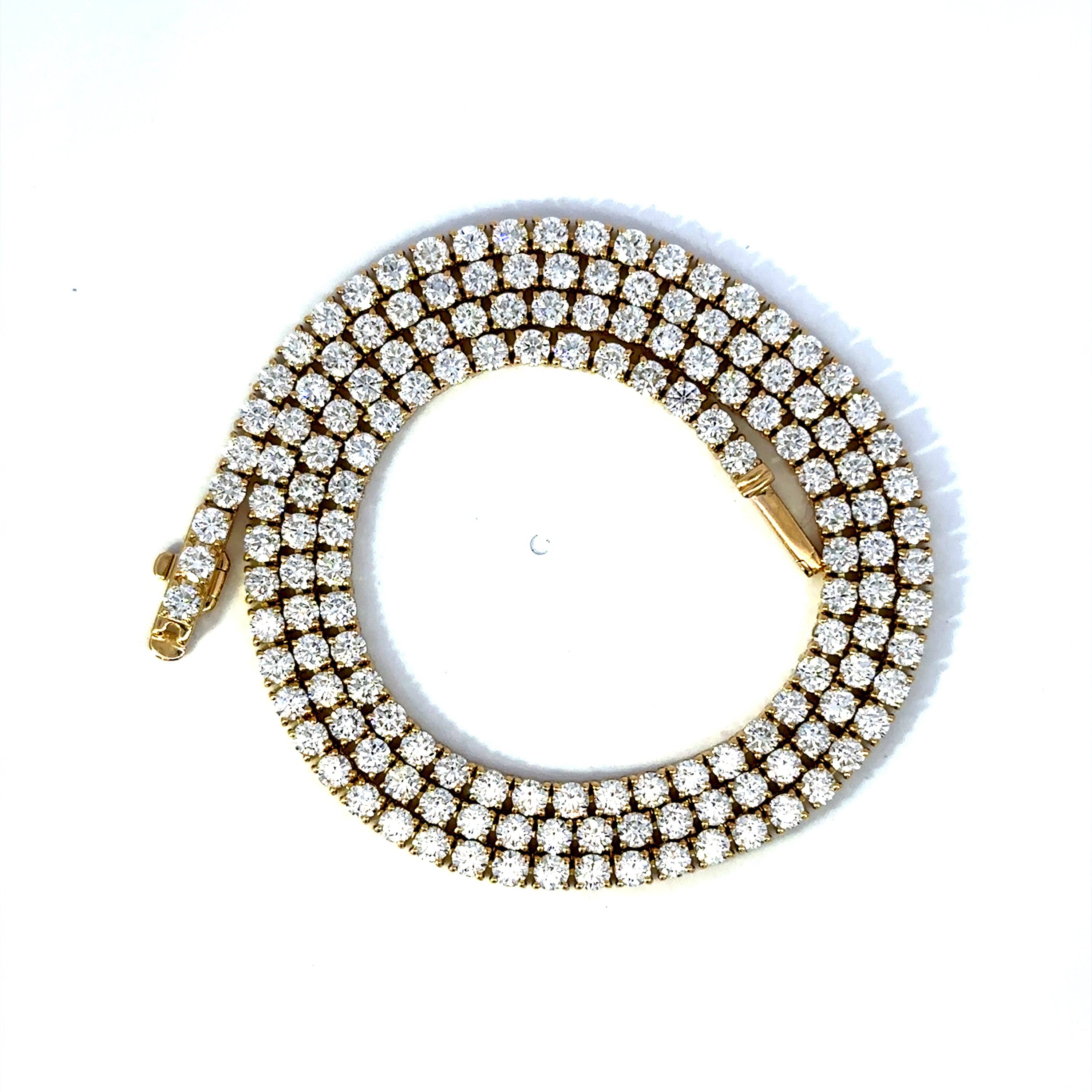18K Yellow Gold 12.25 Carat Diamond Tennis Necklace