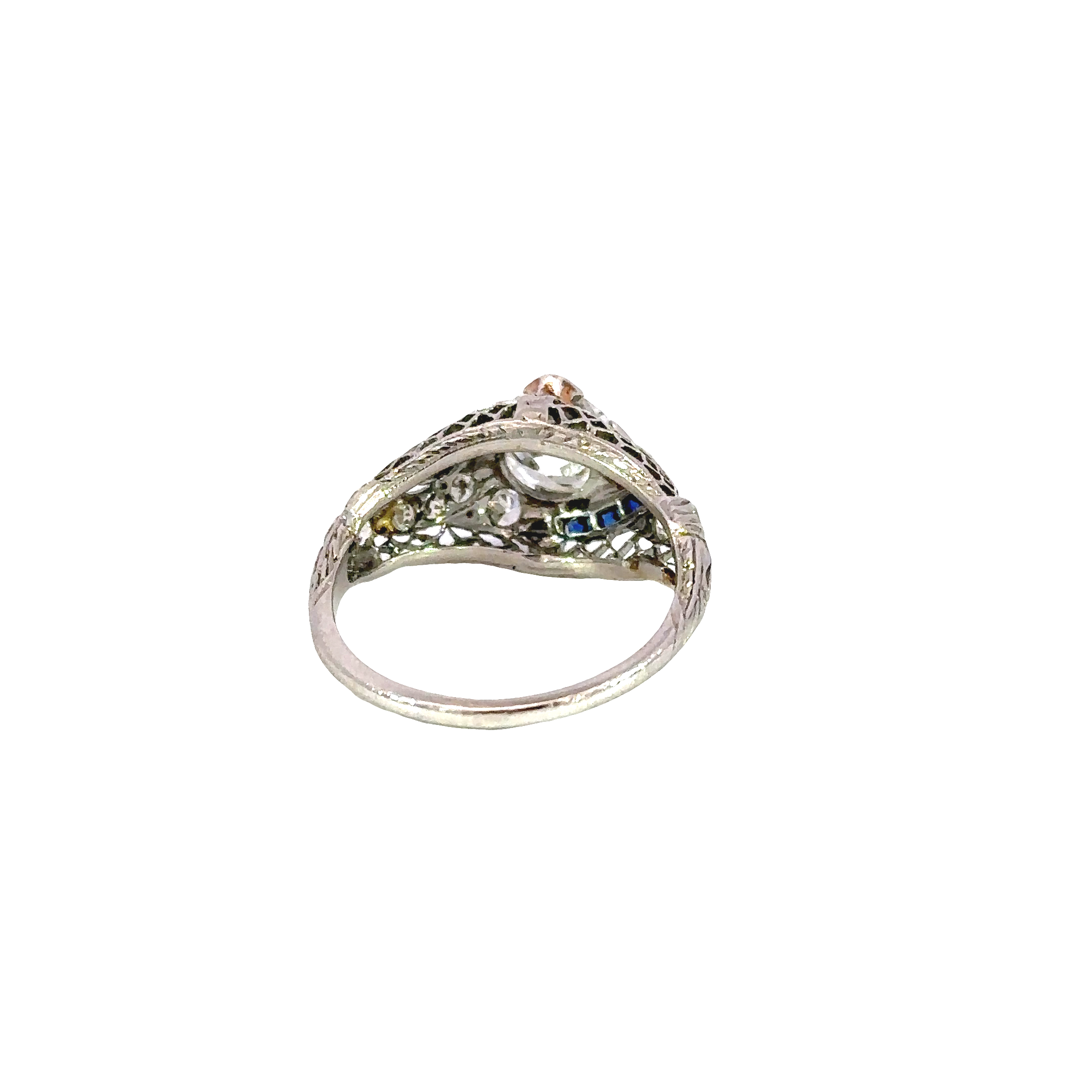 Estate Art Deco Platinum Old Mine Cut Diamond & Sapphire Ring circa 1930s