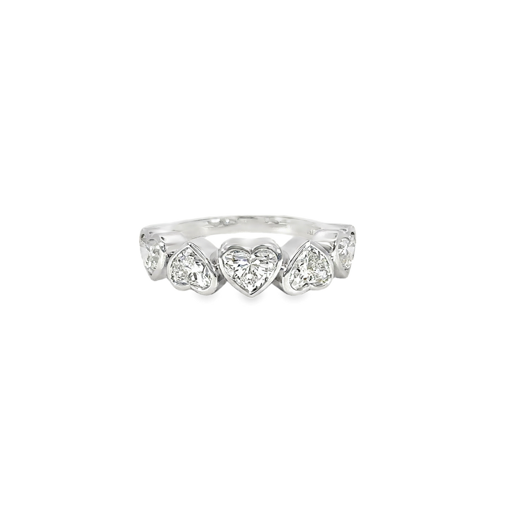 18K White Gold Five Heart Diamond Ring 2.10 Carat Multi Heart Design