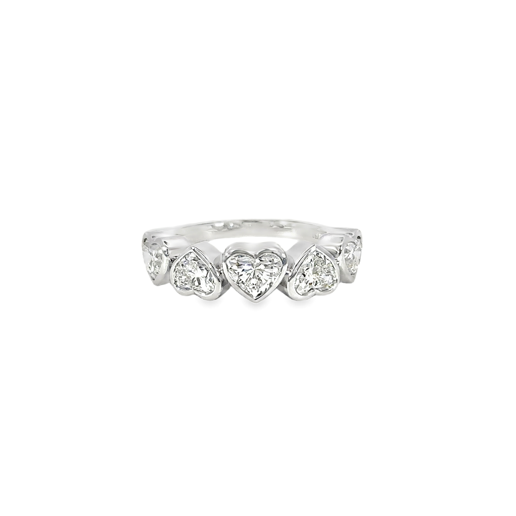 18K White Gold Five Heart Diamond Ring 2.10 Carat Multi Heart Design