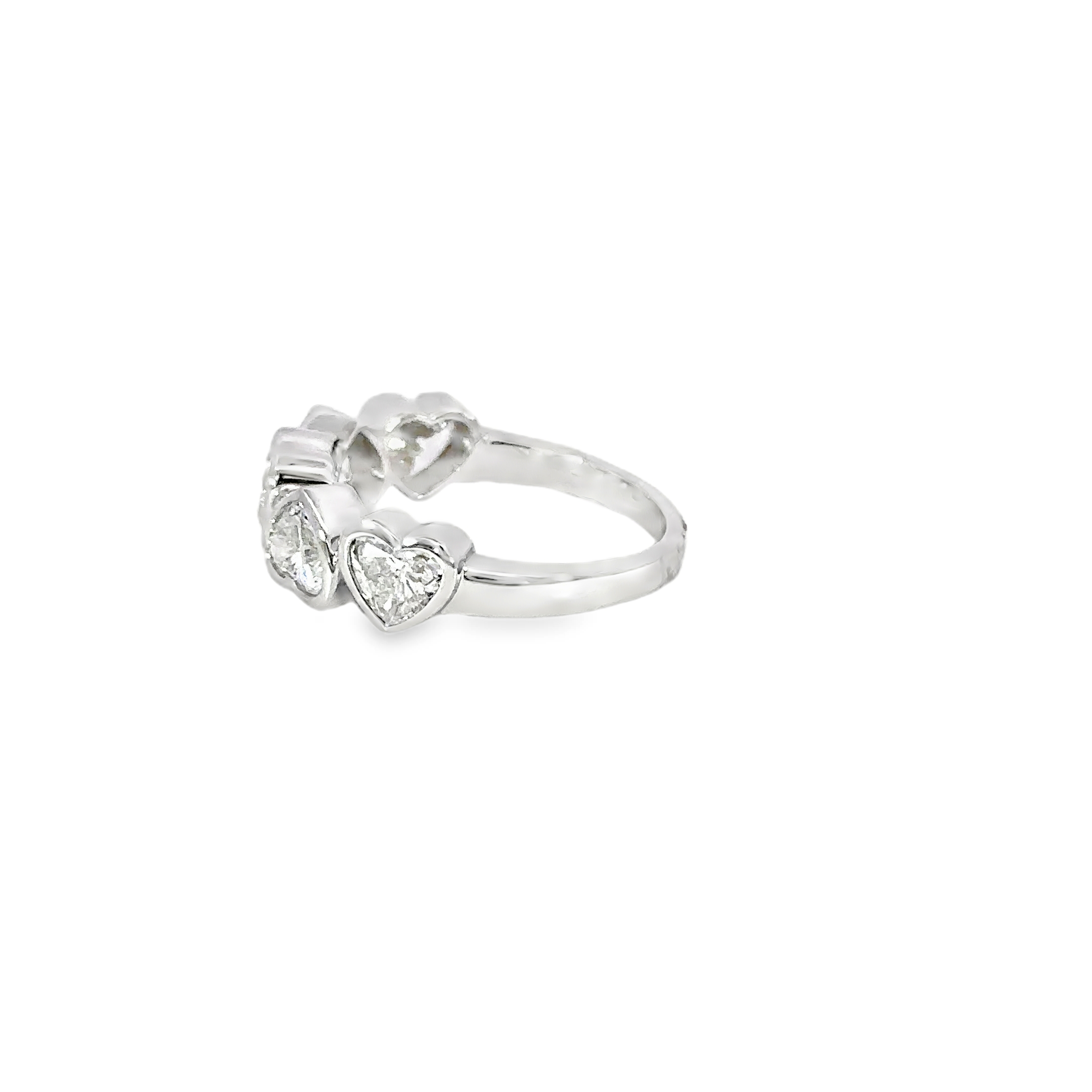 18K White Gold Five Heart Diamond Ring 2.10 Carat Multi Heart Design