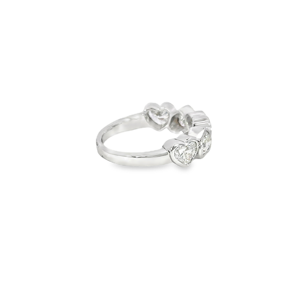 18K White Gold Five Heart Diamond Ring 2.10 Carat Multi Heart Design