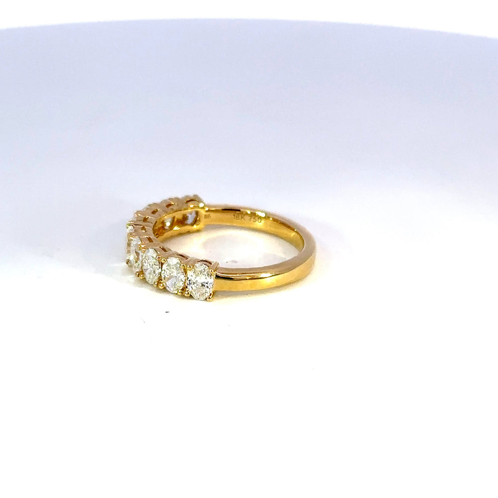 18K Yellow Gold Nine Oval Diamond Ring 1.47 Carat Band