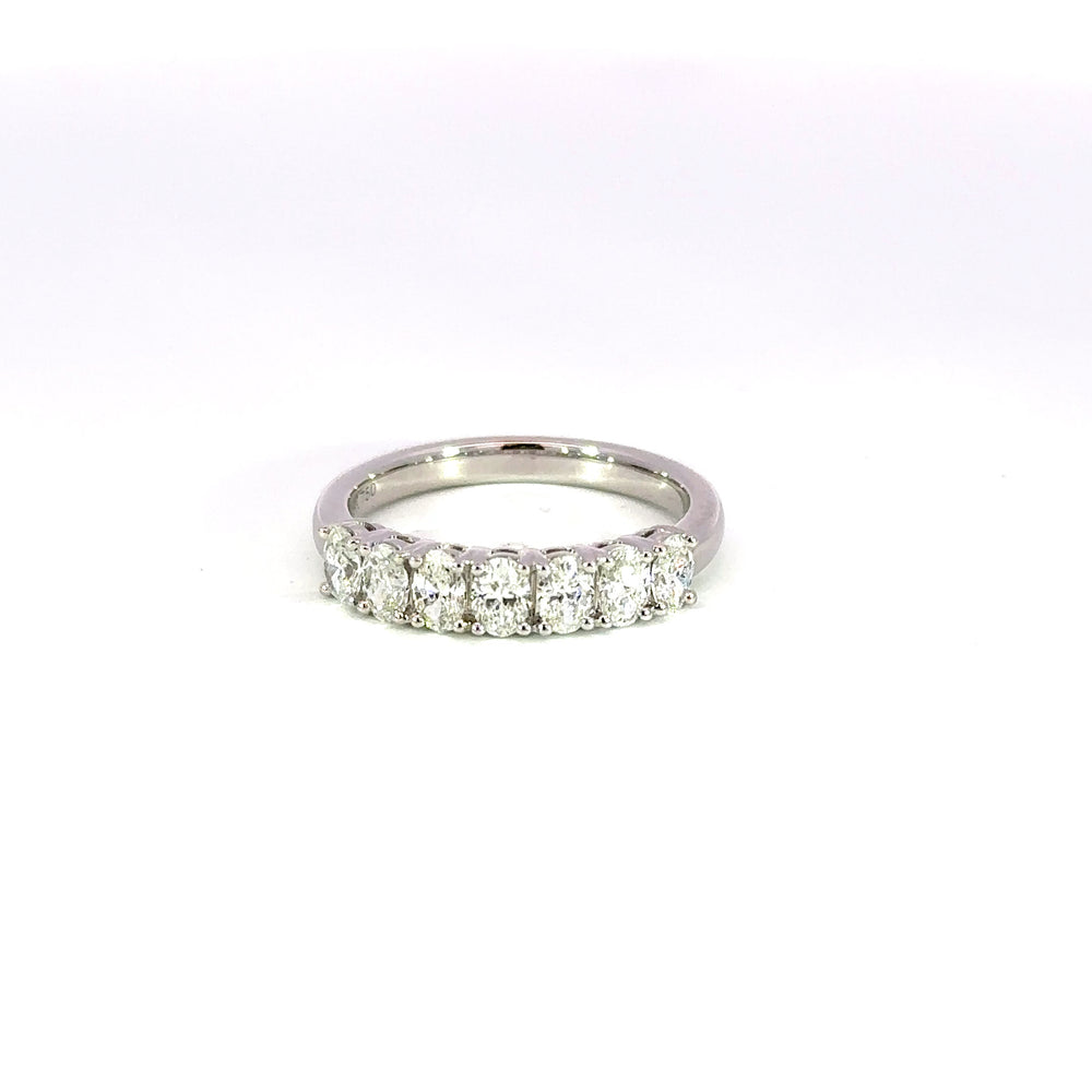 18K White Gold Seven Oval Diamond Ring 0.99 Carat Band