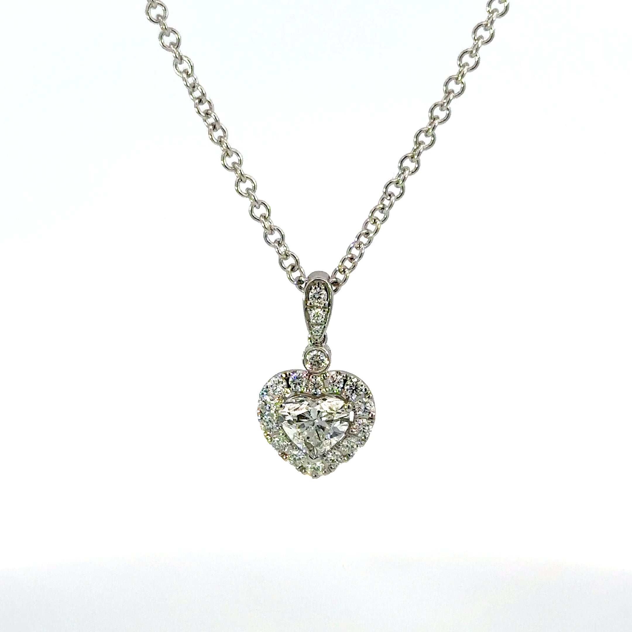 14K White Gold Heart Shape Diamond Pendant Necklace 2.39 Carat