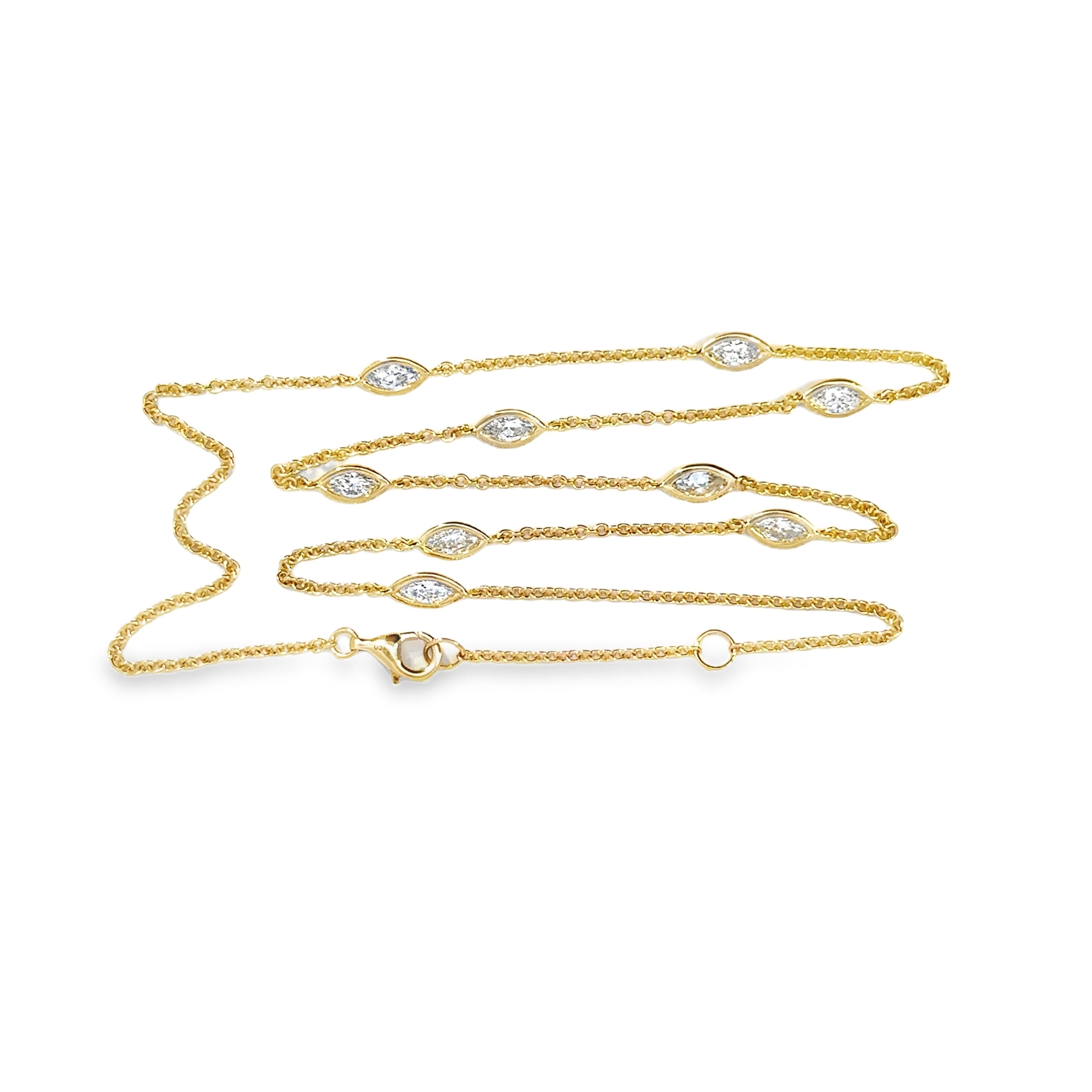 18K Yellow Gold Marquise Diamond By The Yard Necklace 1.60cttw – Station Diamond Necklace
