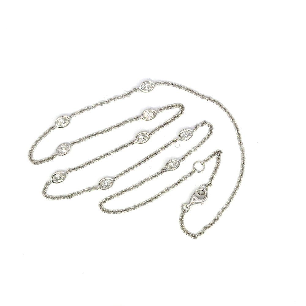 18K White Gold Oval Diamond By The Yard Necklace 1.85cttw – Station Diamond Necklace
