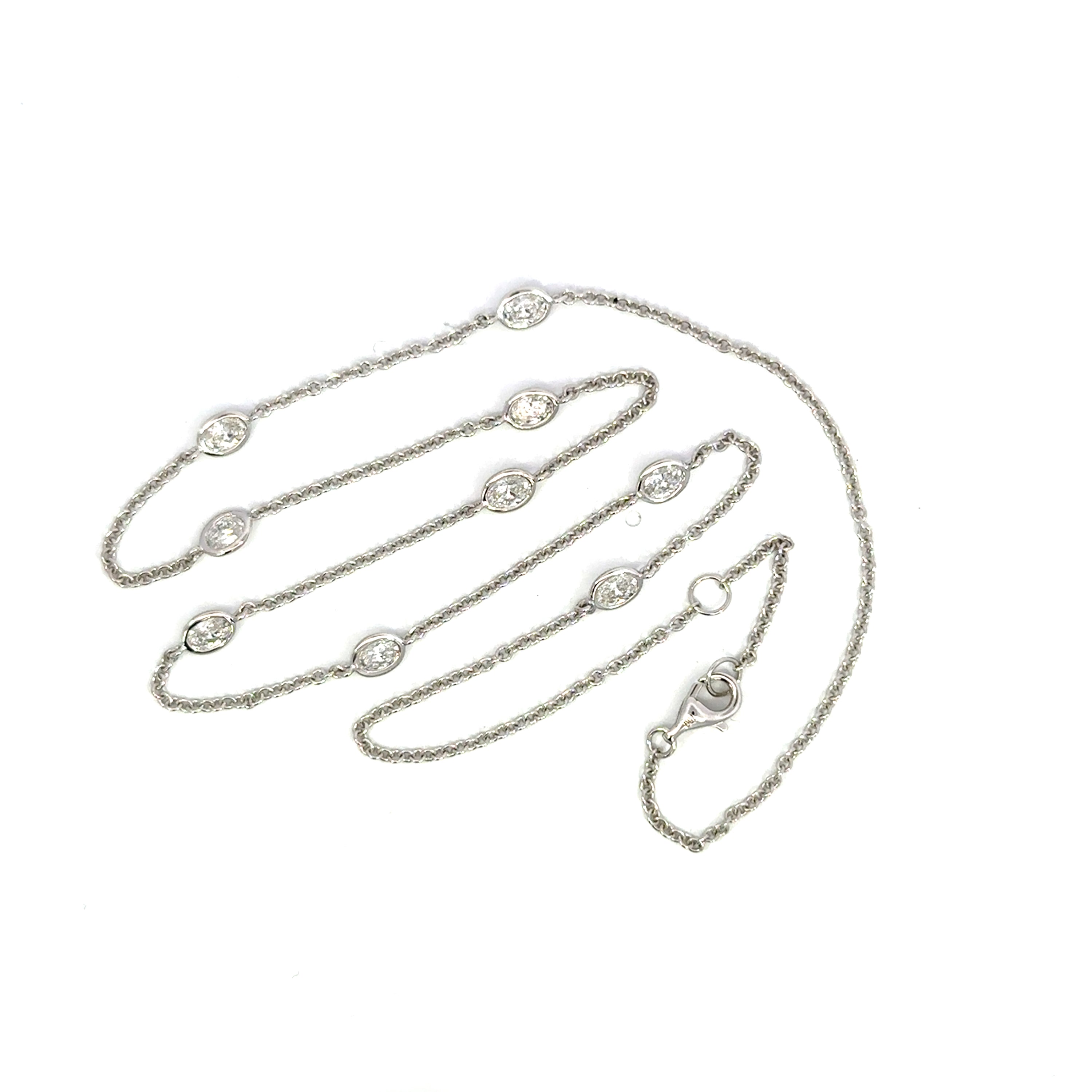 18K White Gold Oval Diamond By The Yard Necklace 1.85cttw – Station Diamond Necklace