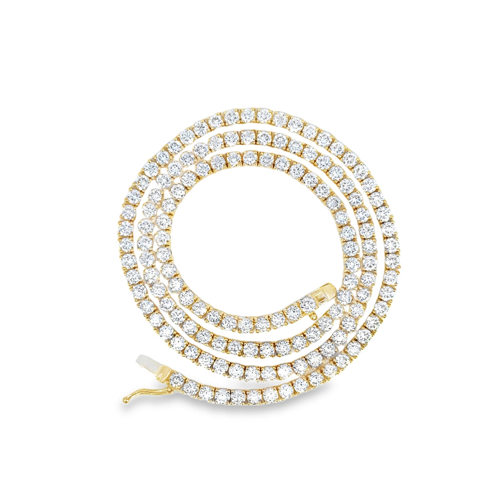18K Yellow Gold Diamond Tennis Necklace 13.50 Carat VS