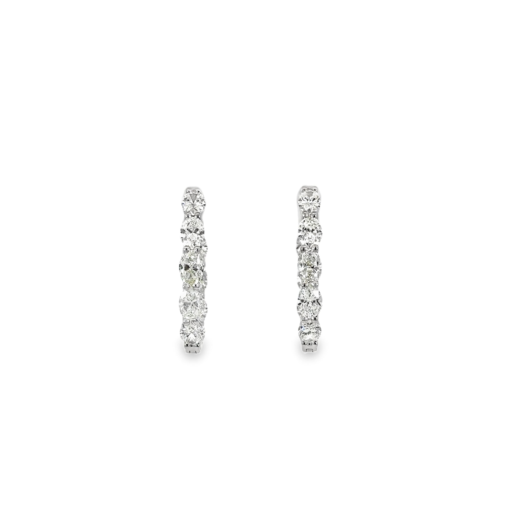 18K White Gold In/Out Oval Diamond Hoop Earrings 4.50 Carat