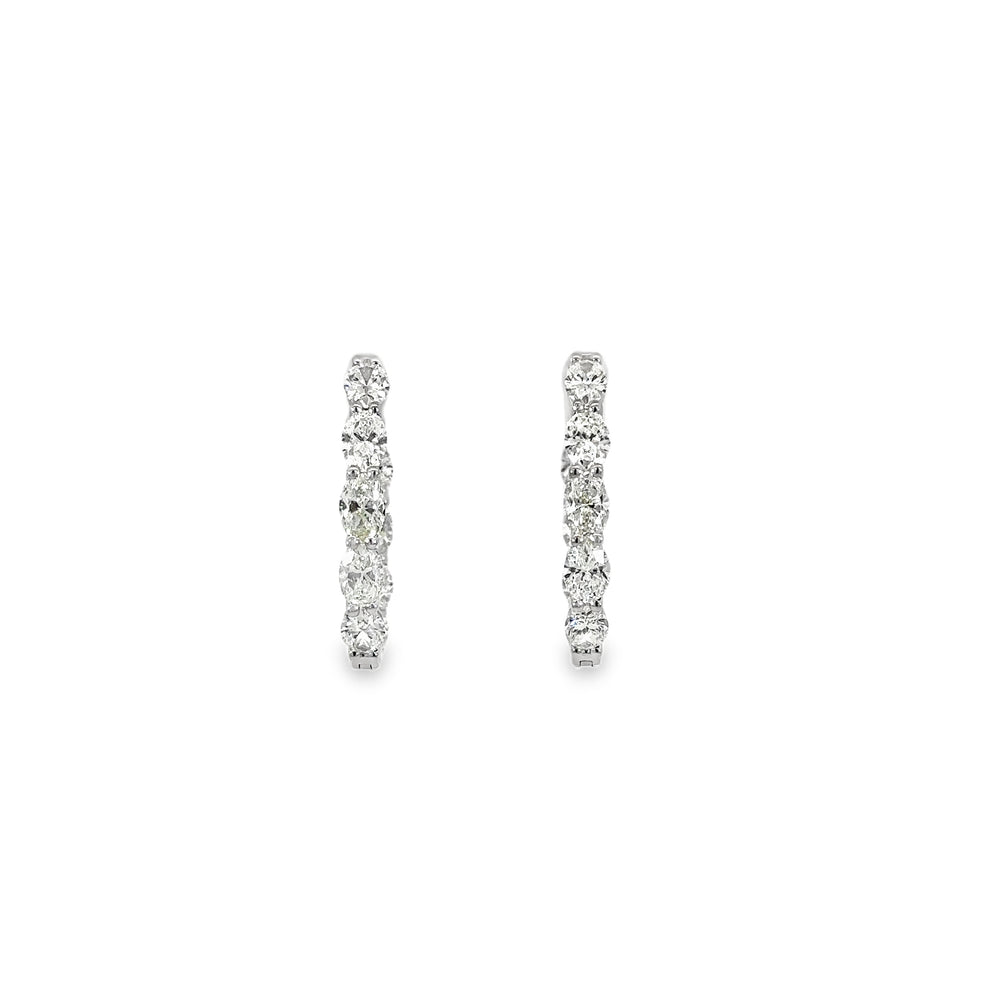 18K White Gold In/Out Oval Diamond Hoop Earrings 4.50 Carat