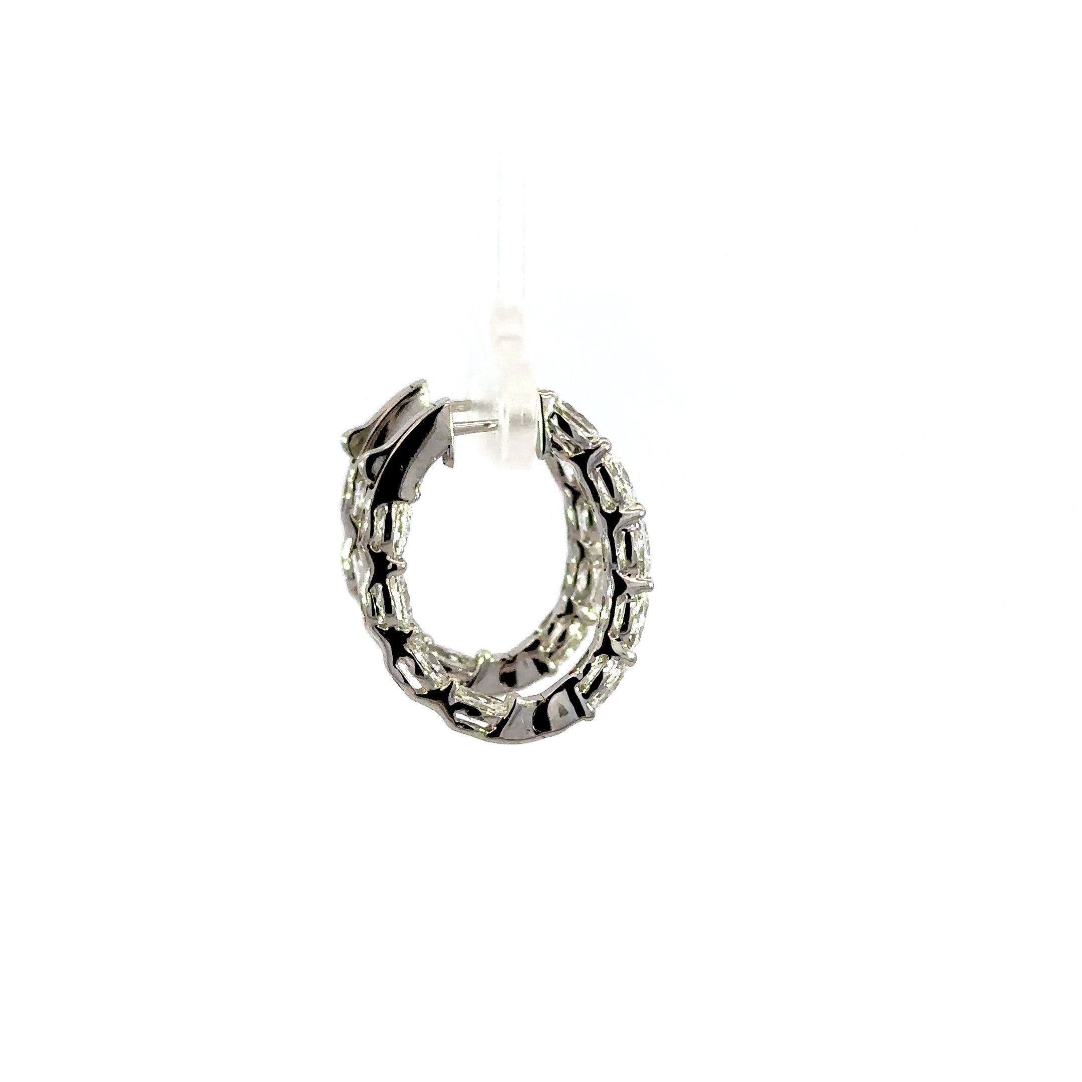 18K White Gold In/Out Oval Diamond Hoop Earrings 4.50 Carat