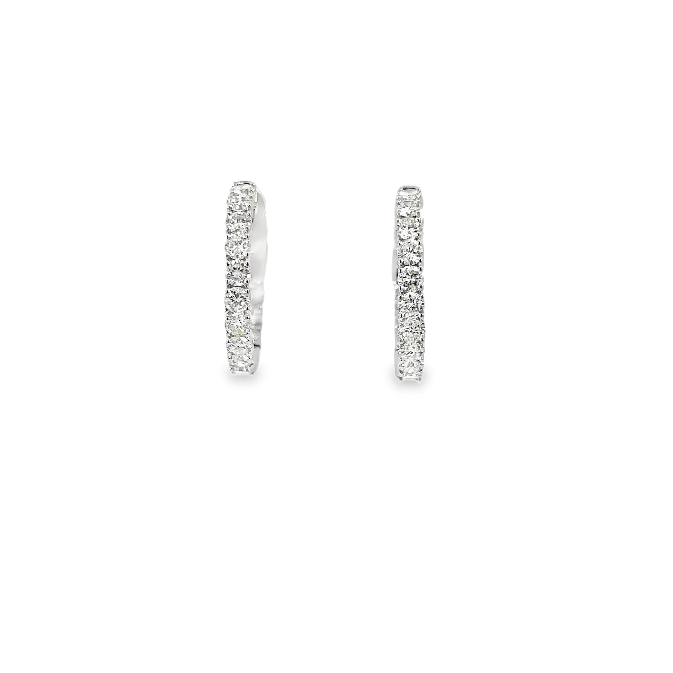 18K White Gold Diamond Hoops Inside Out 2.00 Carat