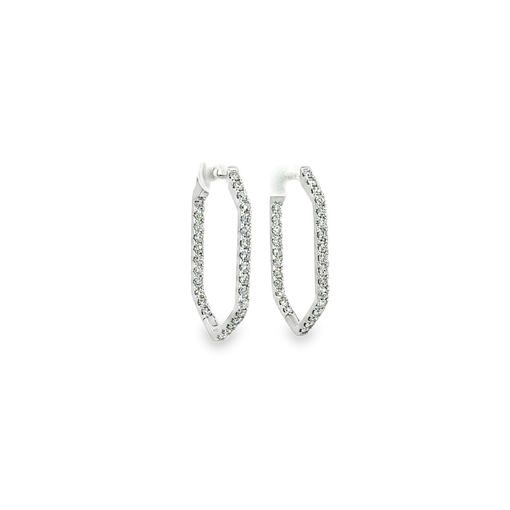 18K White Gold Inside Out Diamond Hexagon Hoop Earrings 1.70 Carat Total