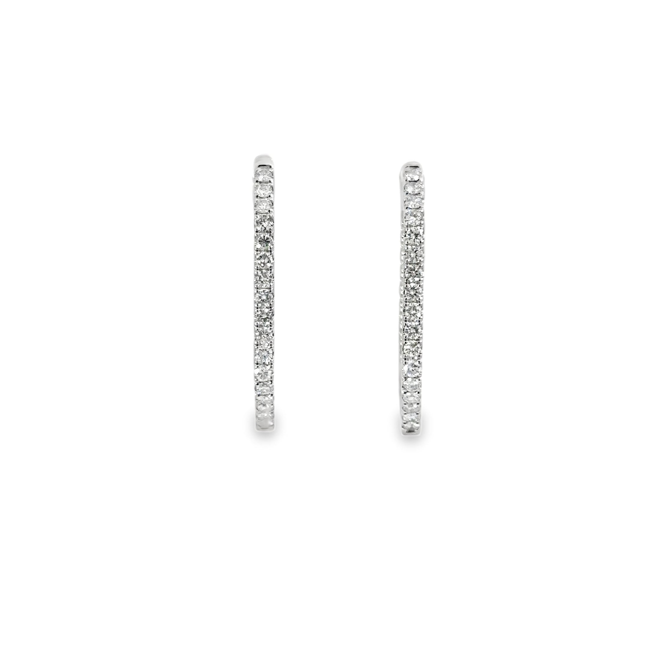 18K White Gold Inside Out Diamond Hexagon Hoop Earrings 1.70 Carat Total