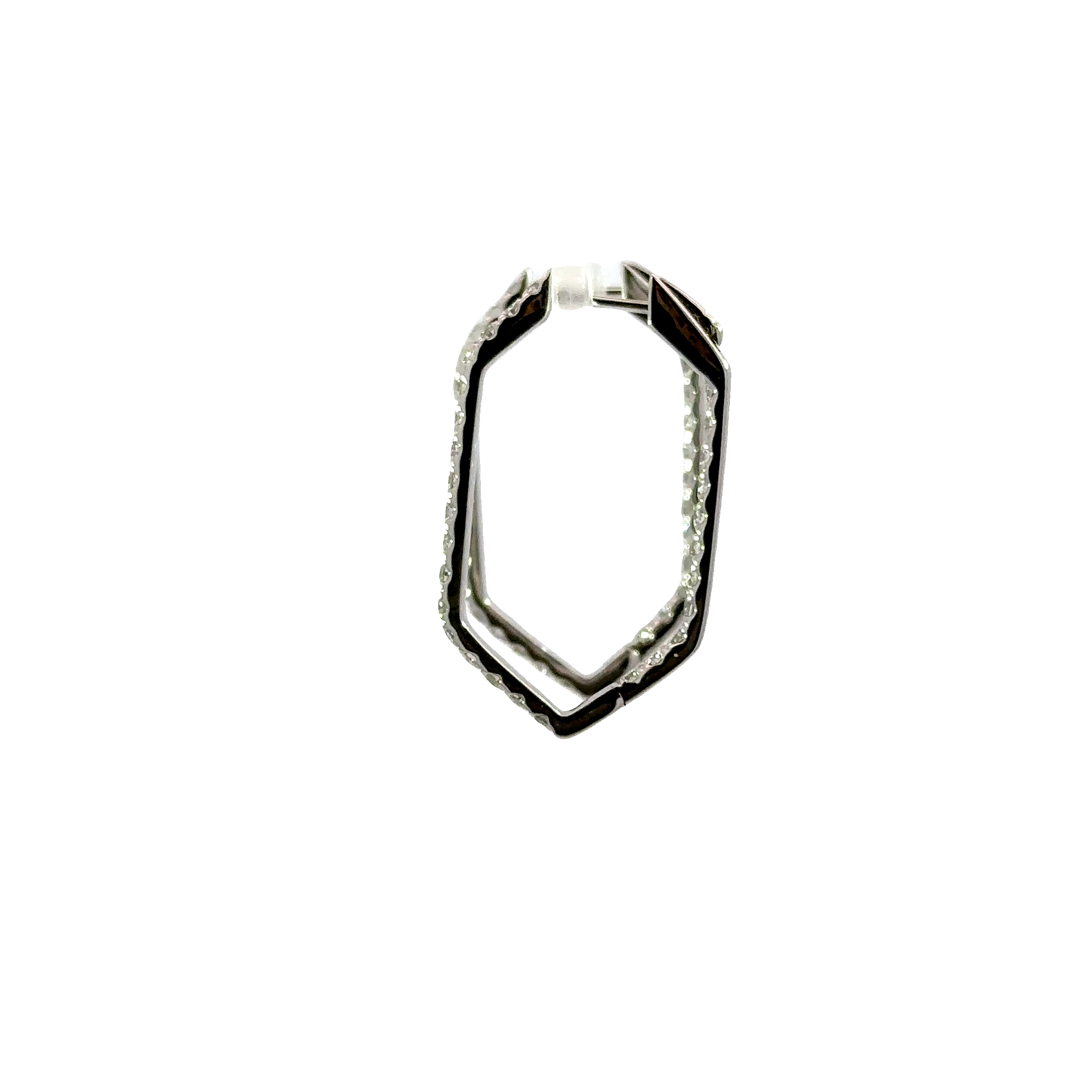 18K White Gold Inside Out Diamond Hexagon Hoop Earrings 1.70 Carat Total