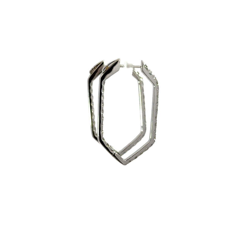 18K White Gold Inside Out Diamond Hexagon Hoop Earrings 1.70 Carat Total