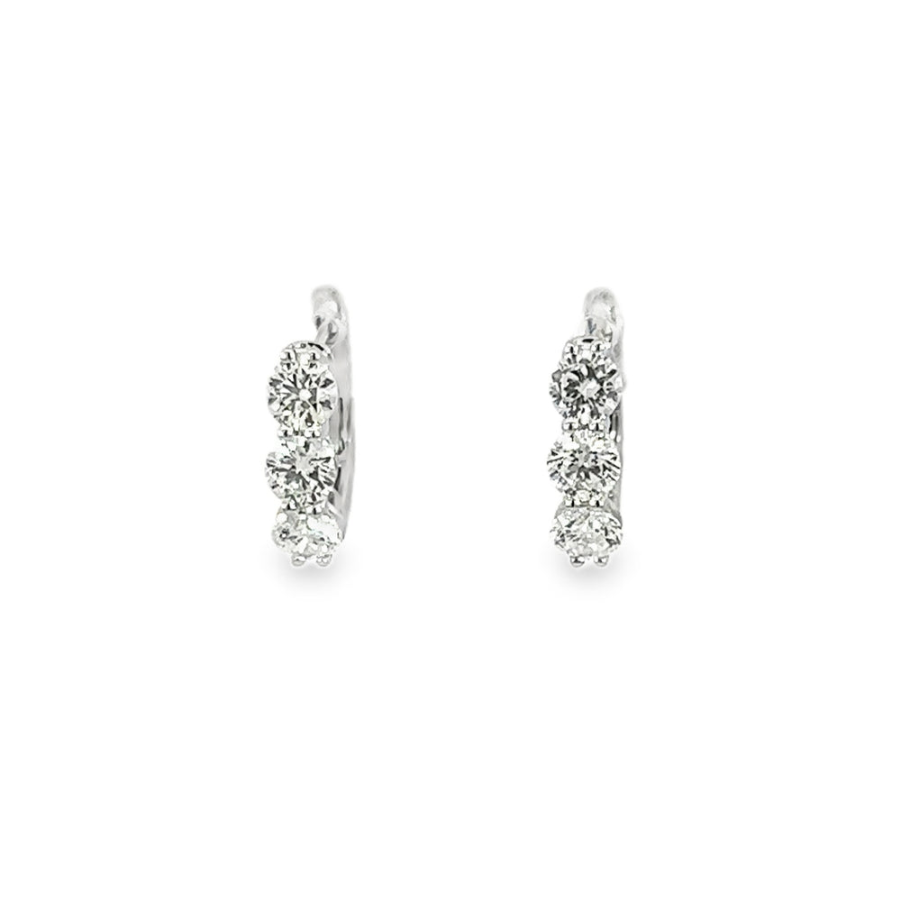 18K White Gold Three-Stone Diamond Hoop Earrings 2.00 Carat Total