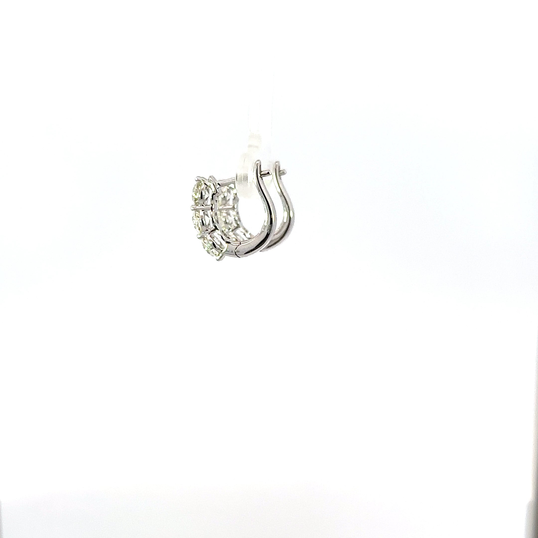 18K White Gold Three-Stone Diamond Hoop Earrings 2.00 Carat Total