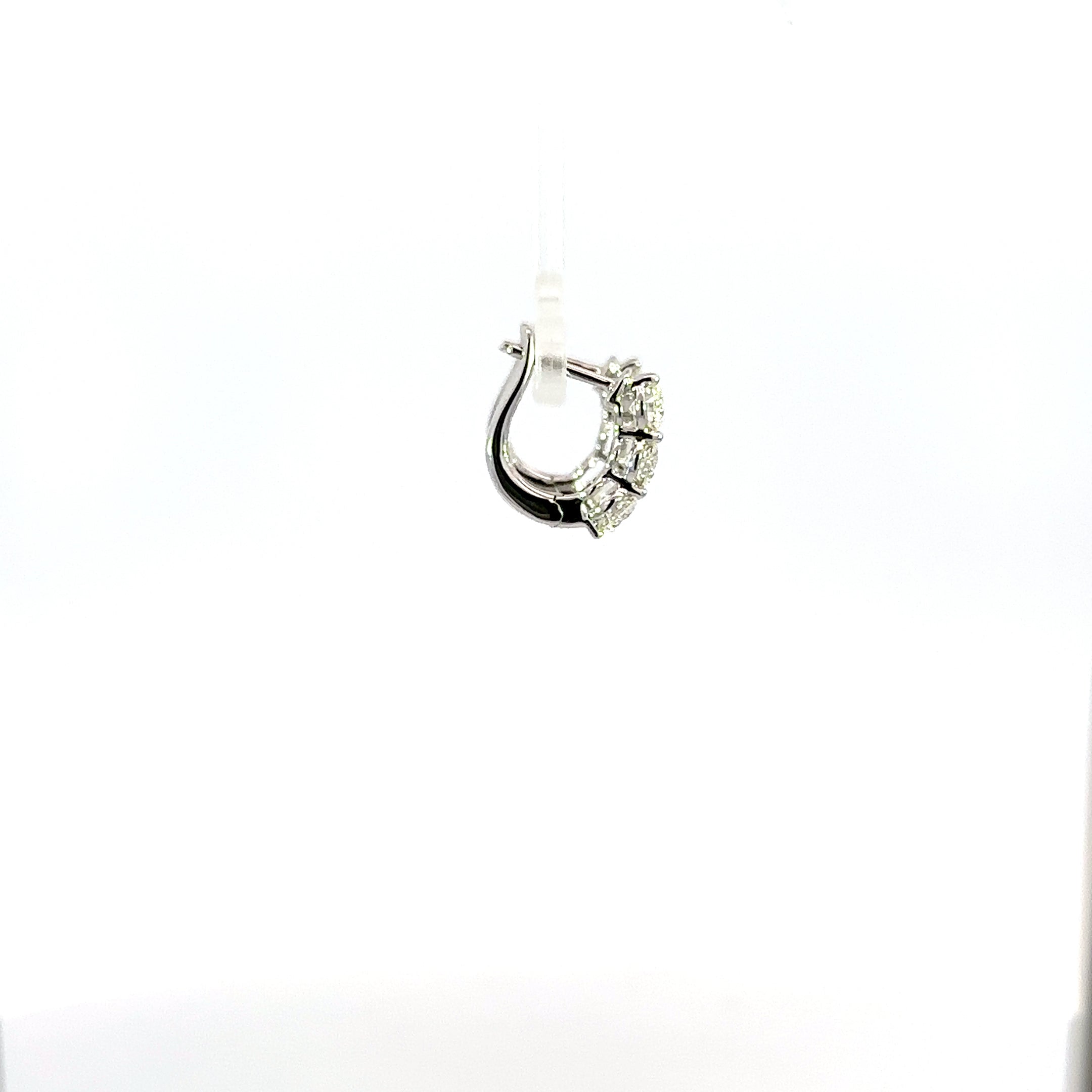 18K White Gold Three-Stone Diamond Hoop Earrings 2.00 Carat Total