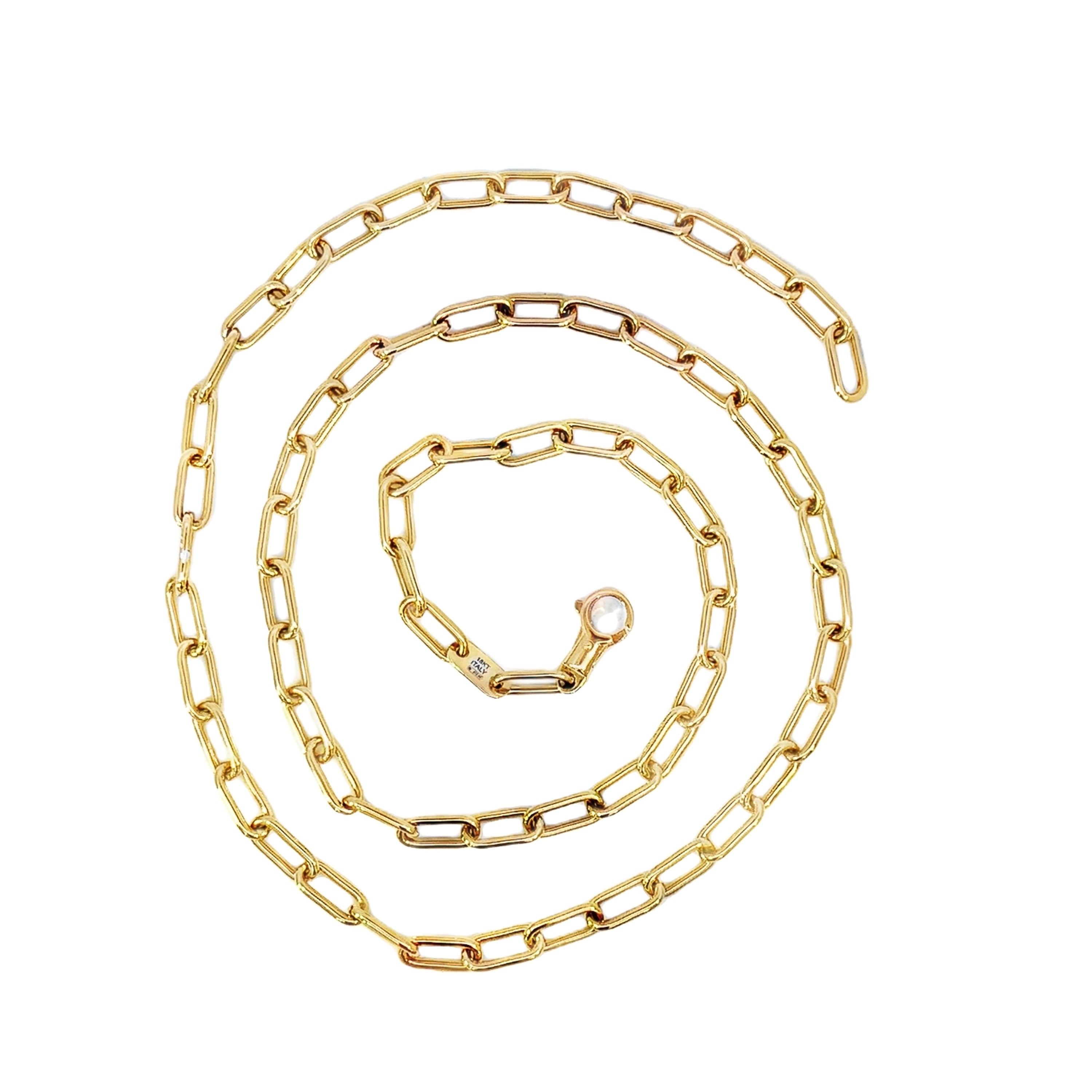 18K Yellow Gold Paperclip Link Chain Necklace Handmade