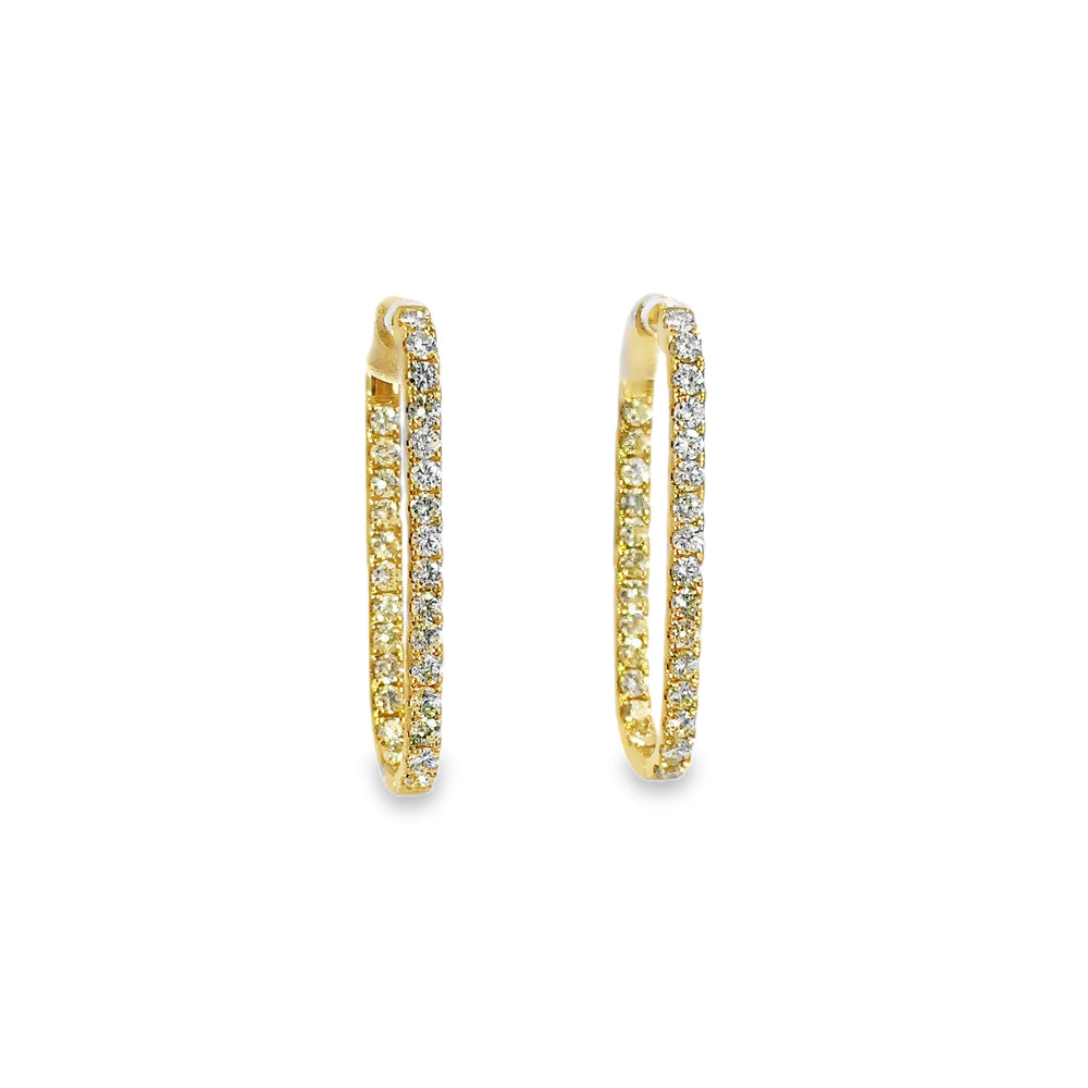 18K Yellow Gold Inside Out Diamond Oval Hoop Earrings 1.75 Carat Total