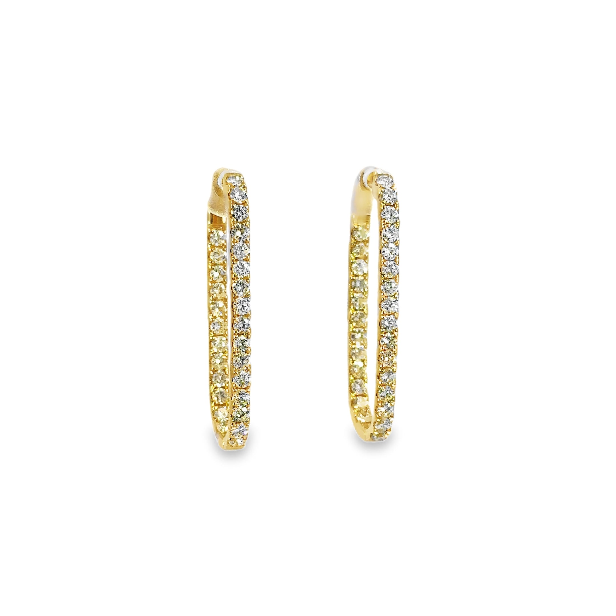 18K Yellow Gold Inside Out Diamond Oval Hoop Earrings 1.75 Carat Total