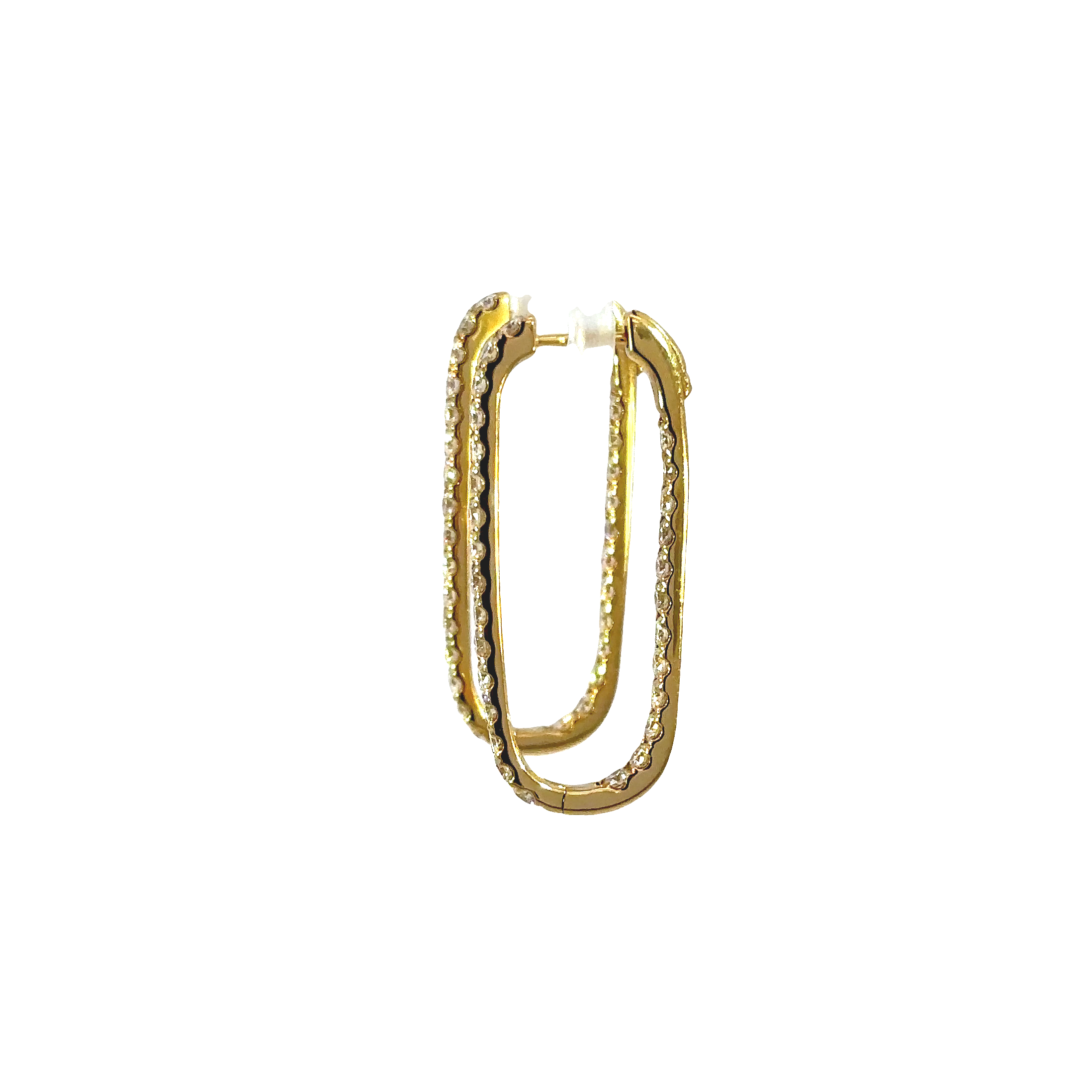18K Yellow Gold Inside Out Diamond Oval Hoop Earrings 1.75 Carat Total