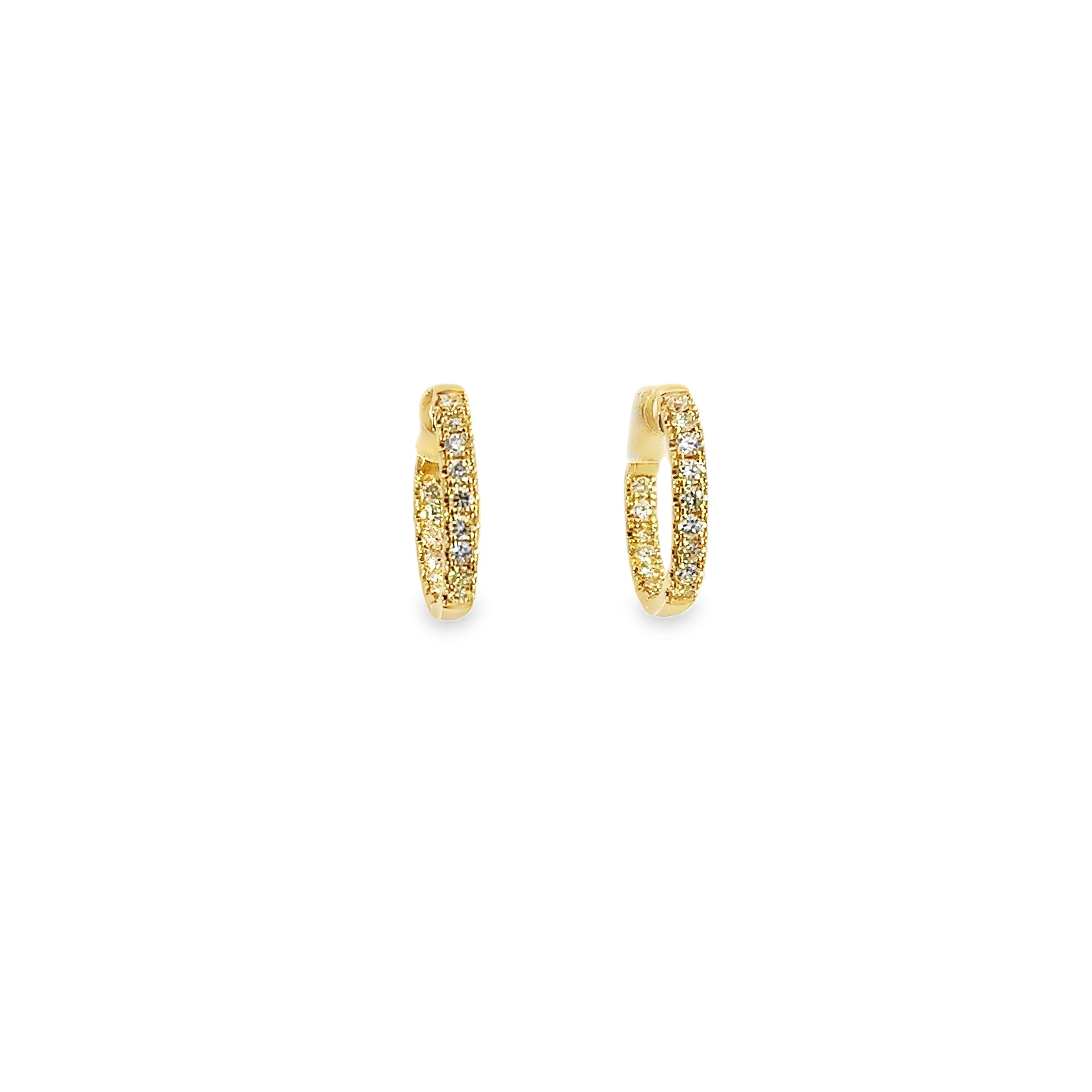 18K Yellow Gold Inside Out Diamond Hoop Earrings