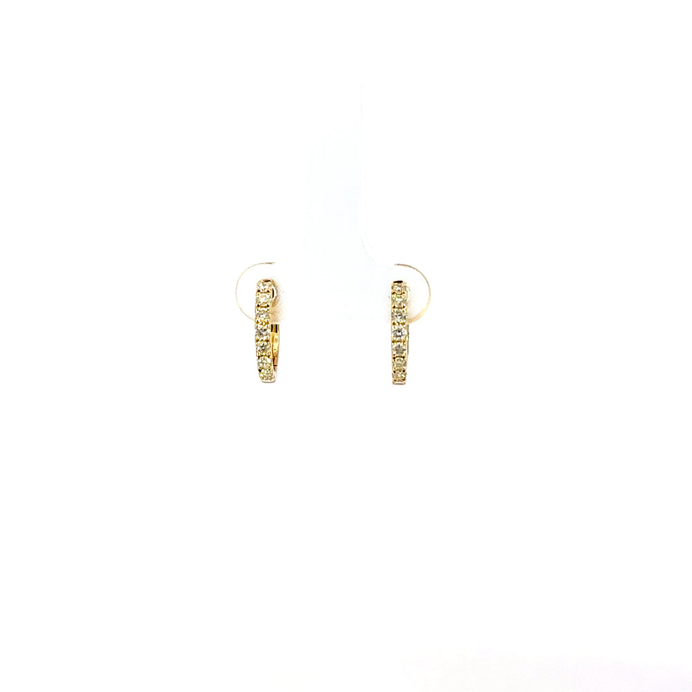 18K Yellow Gold Diamond Huggie Earrings 0.42 Carat Hoop Earrings
