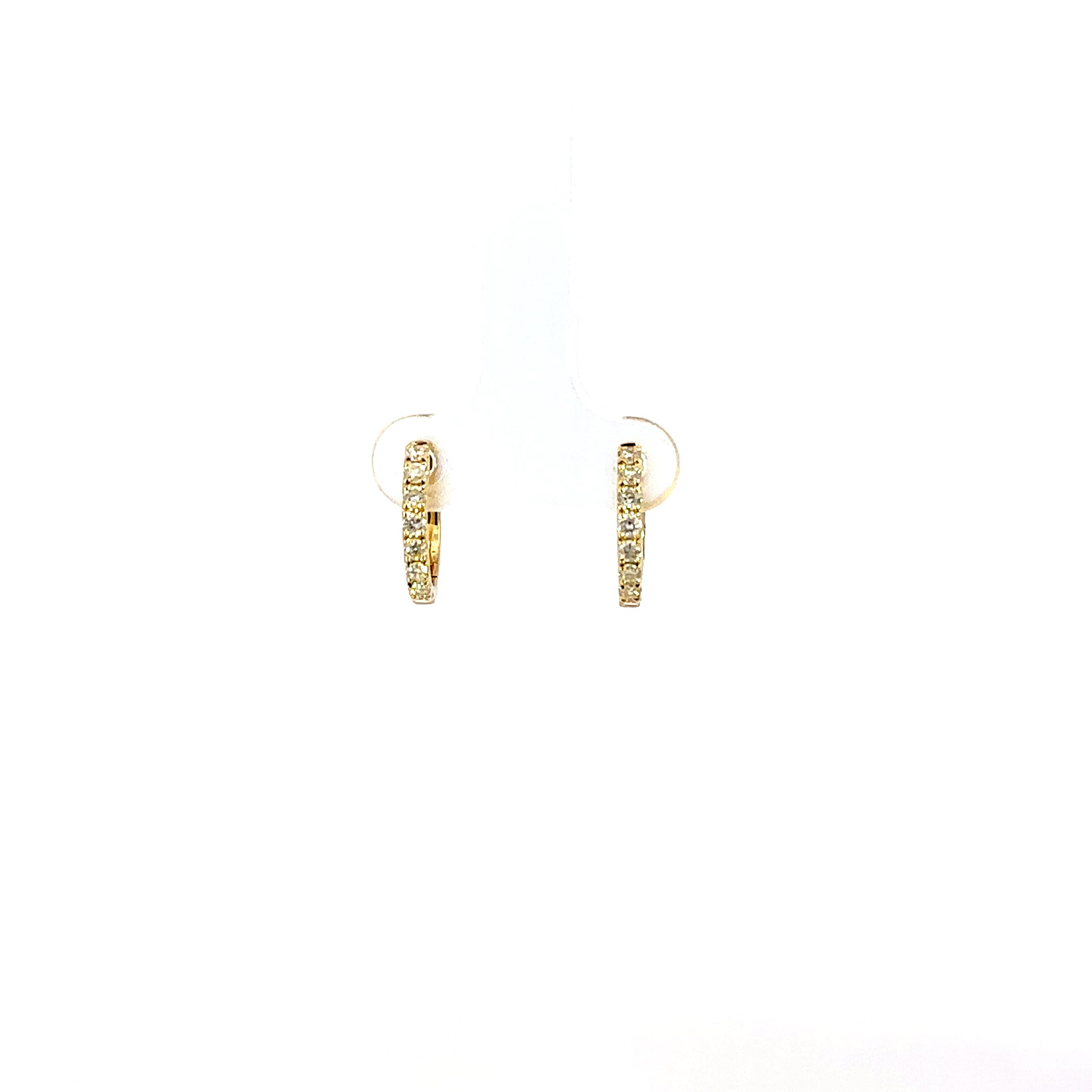 18K Yellow Gold Diamond Huggie Earrings 0.42 Carat Hoop Earrings