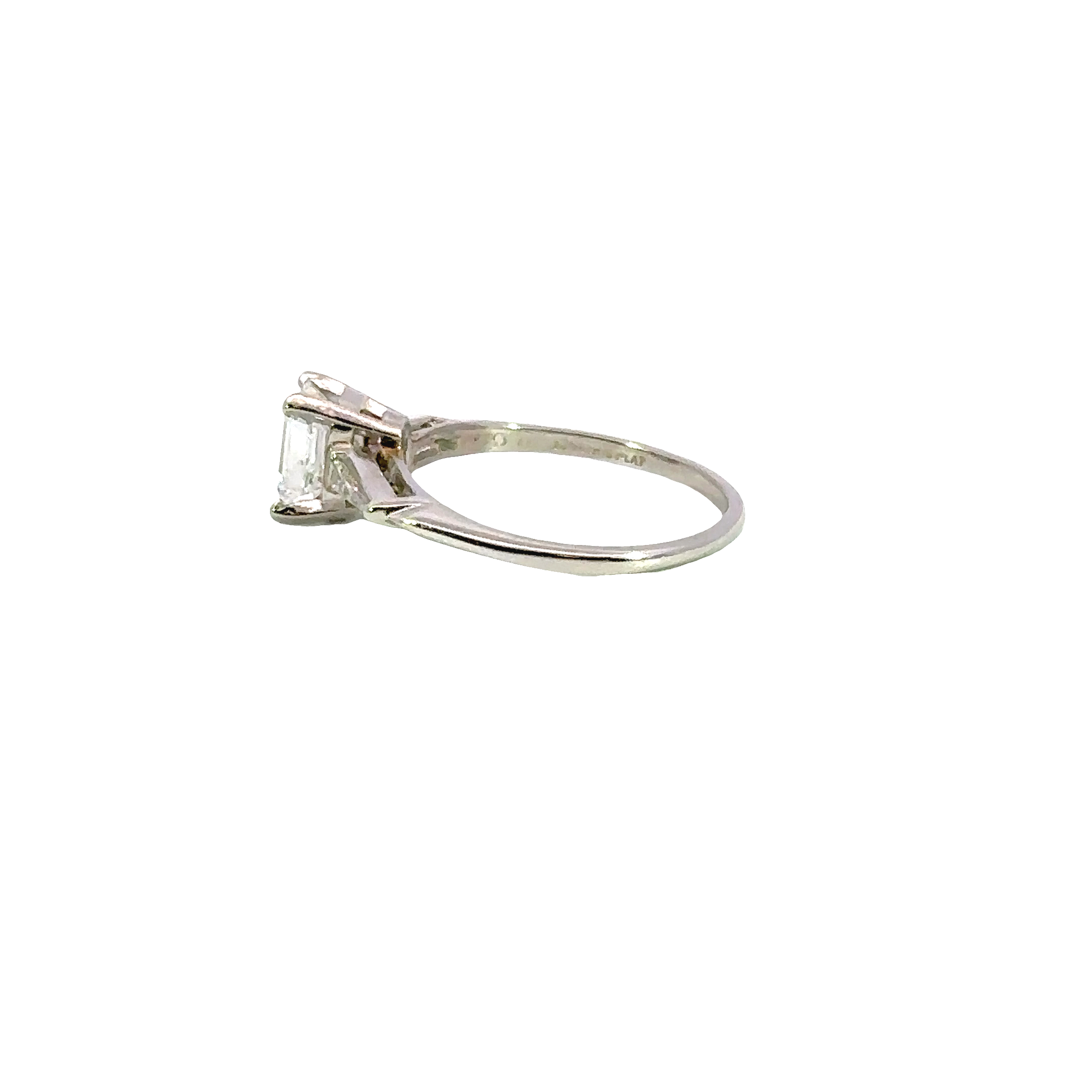 Estate Platinum Emerald Cut Diamond Ring with Baguette Side Diamonds Approx. 1.35 Carat Total
